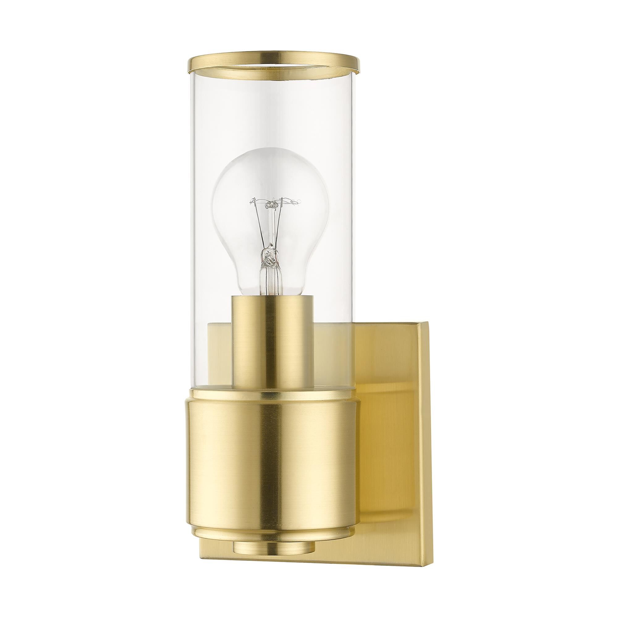 Shown in Satin Brass finish and Clear  glass