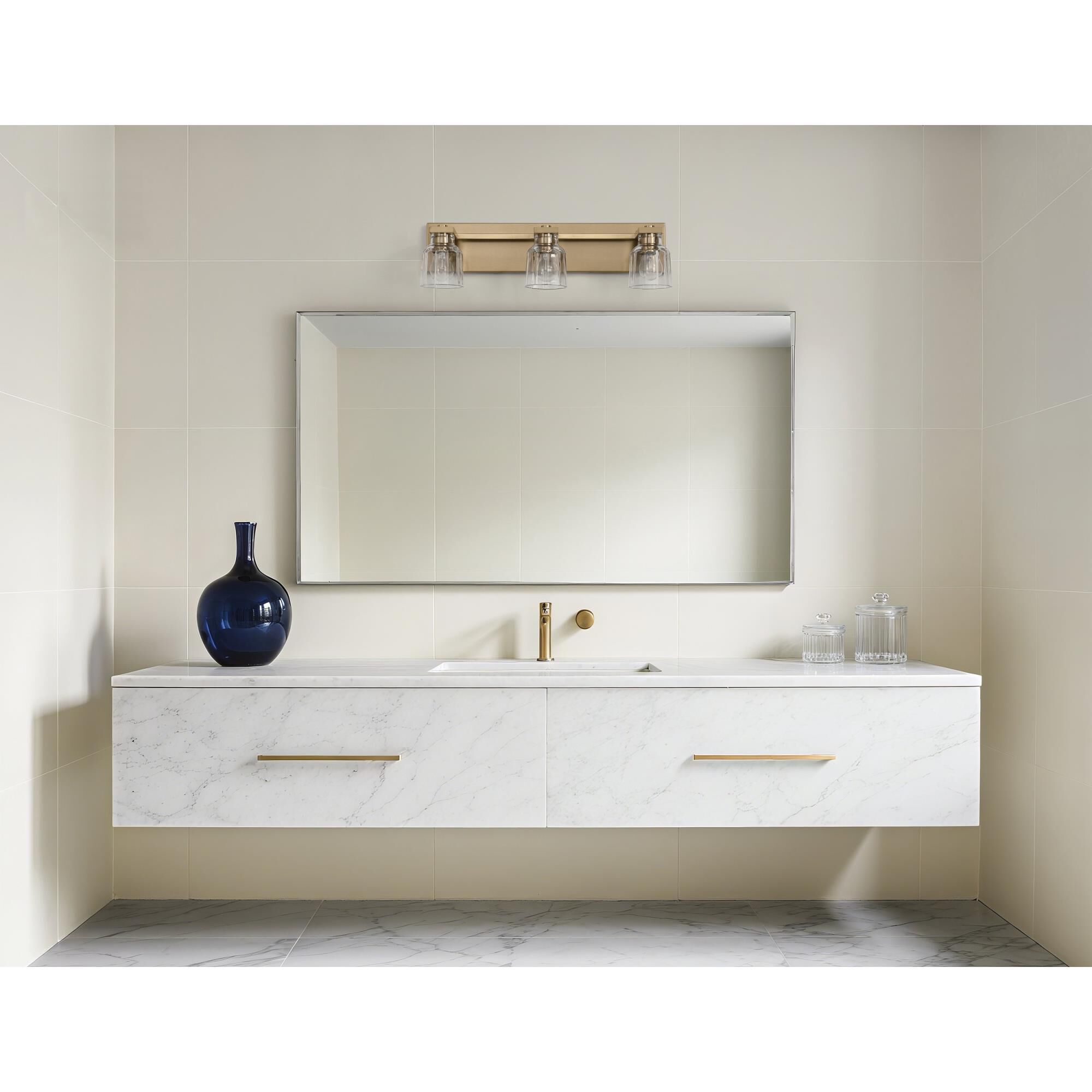 Shown in Champagne Gold finish and Clear Ribbed glass