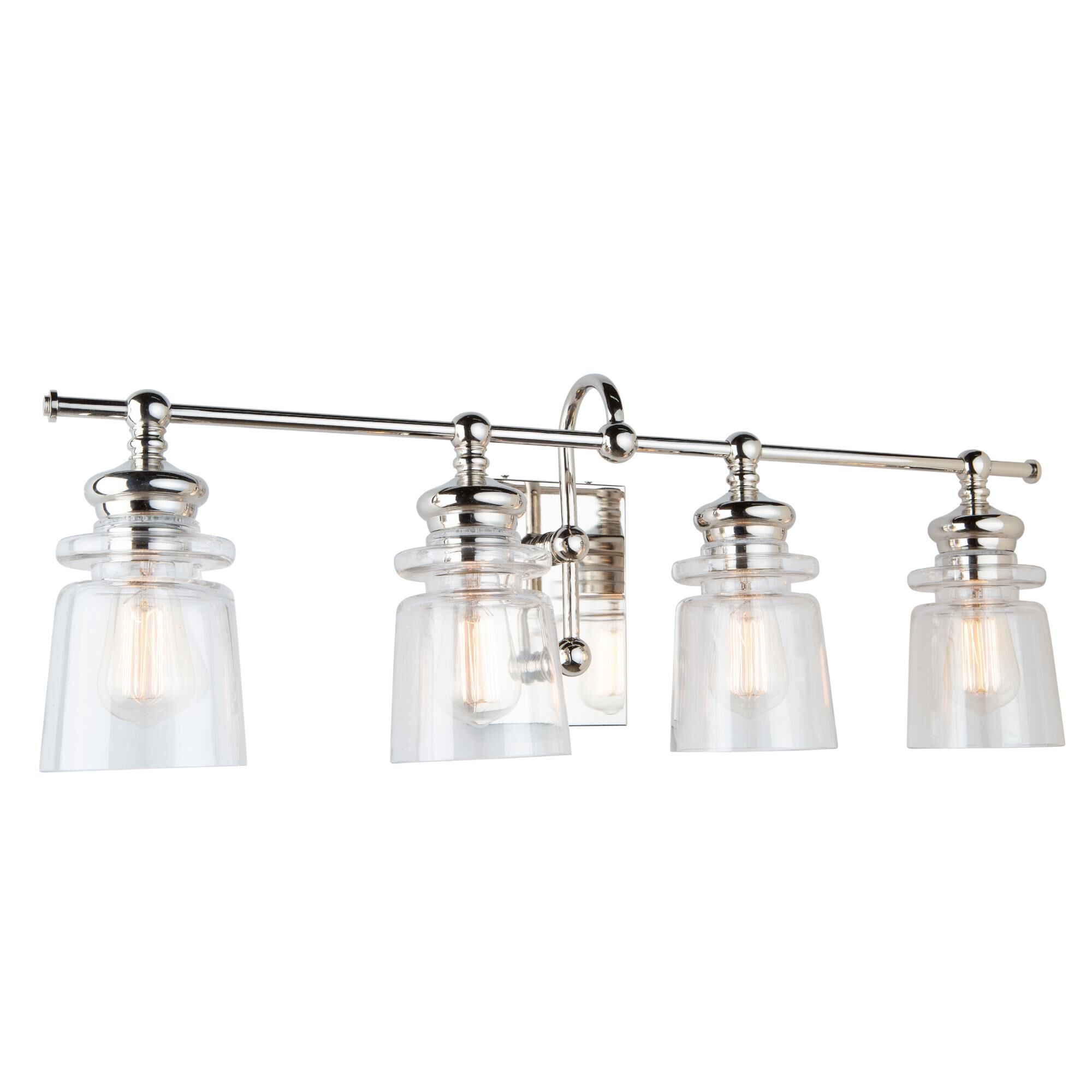 Shown in Polished Nickel finish and Glass shade
