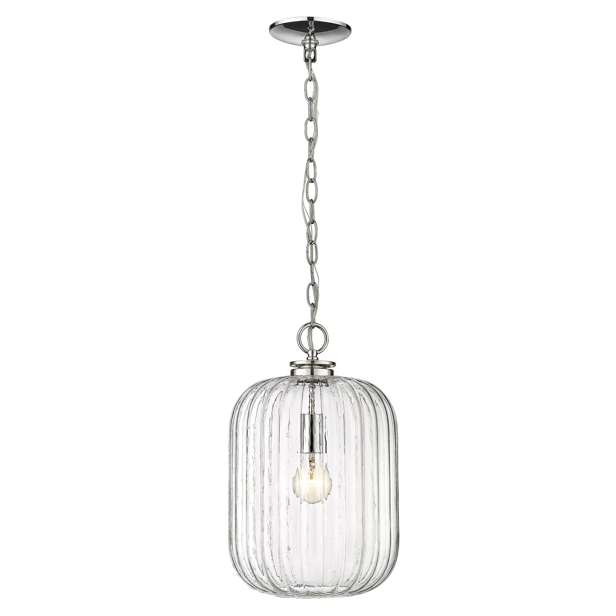 Shown in Polished Nickel finish and Clear Reeded Glass shade