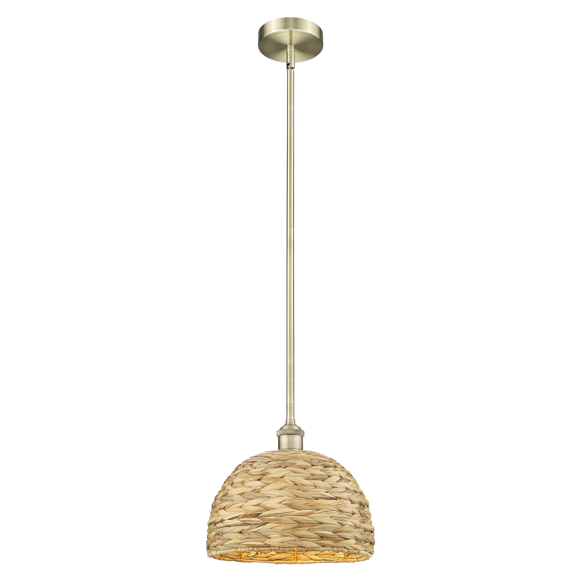 Shown in Antique Brass finish and Natural shade