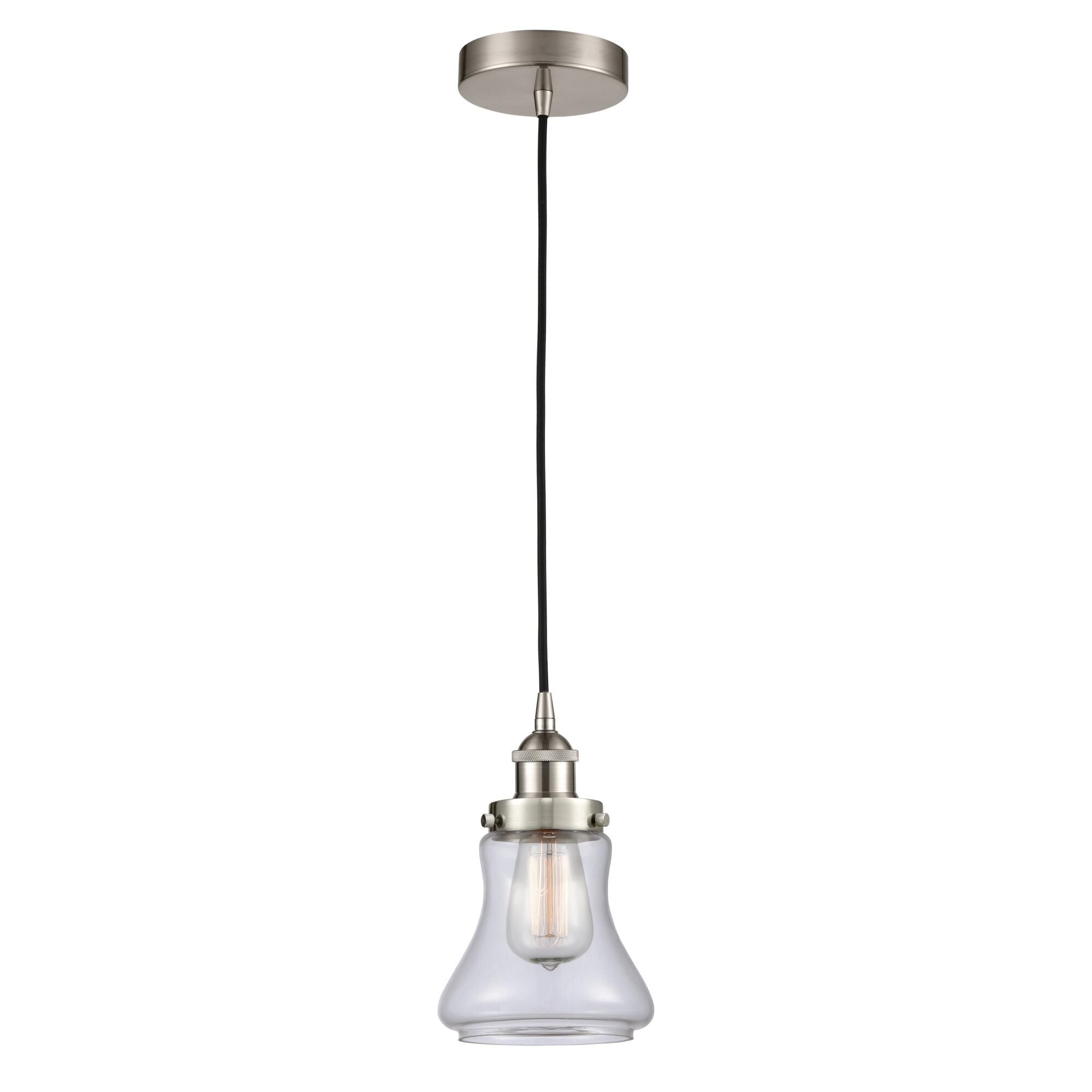 Shown in Brushed Satin Nickel finish and Clear Bellmont glass