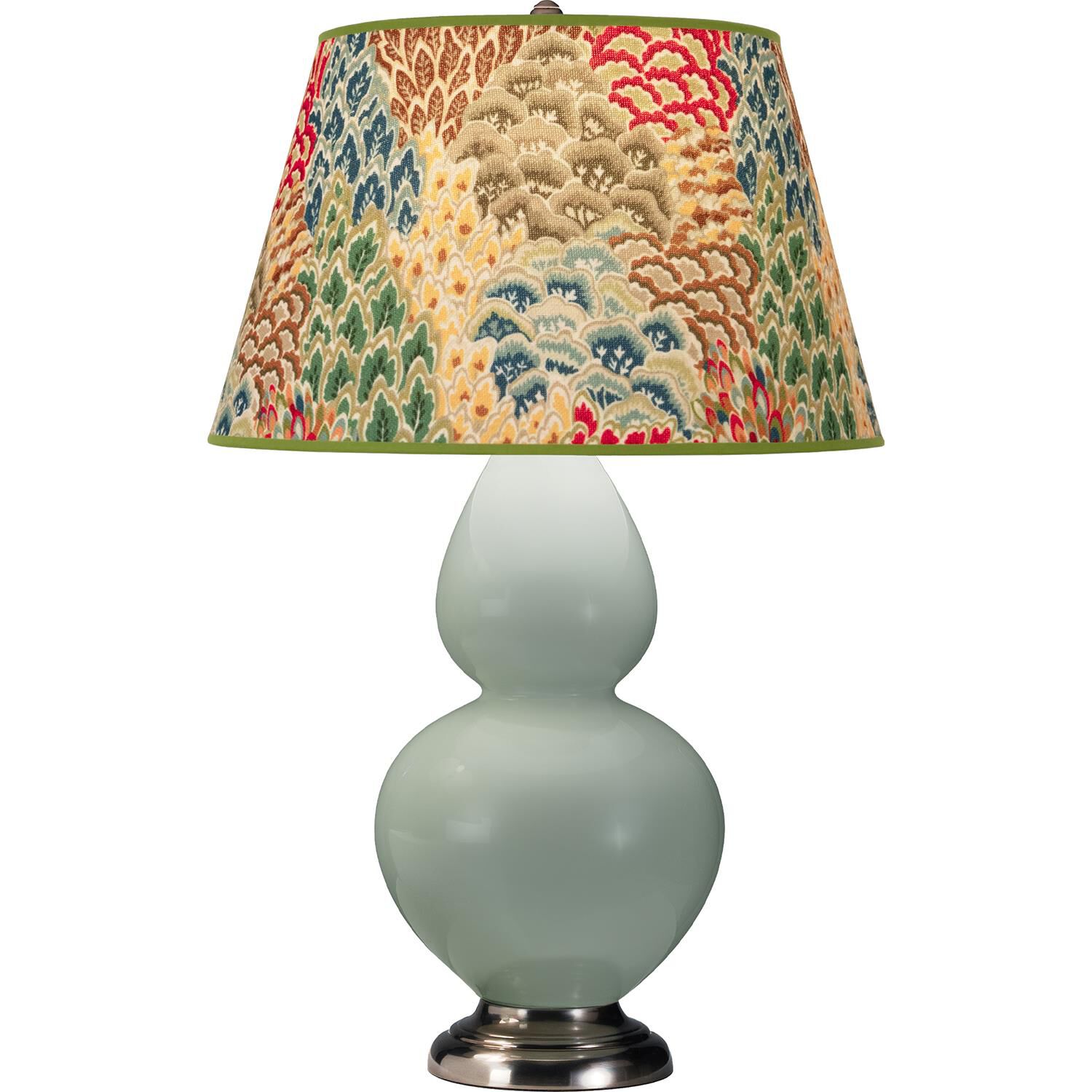 Shown in Celadon finish and Fall Floral shade and Antique Silver accent