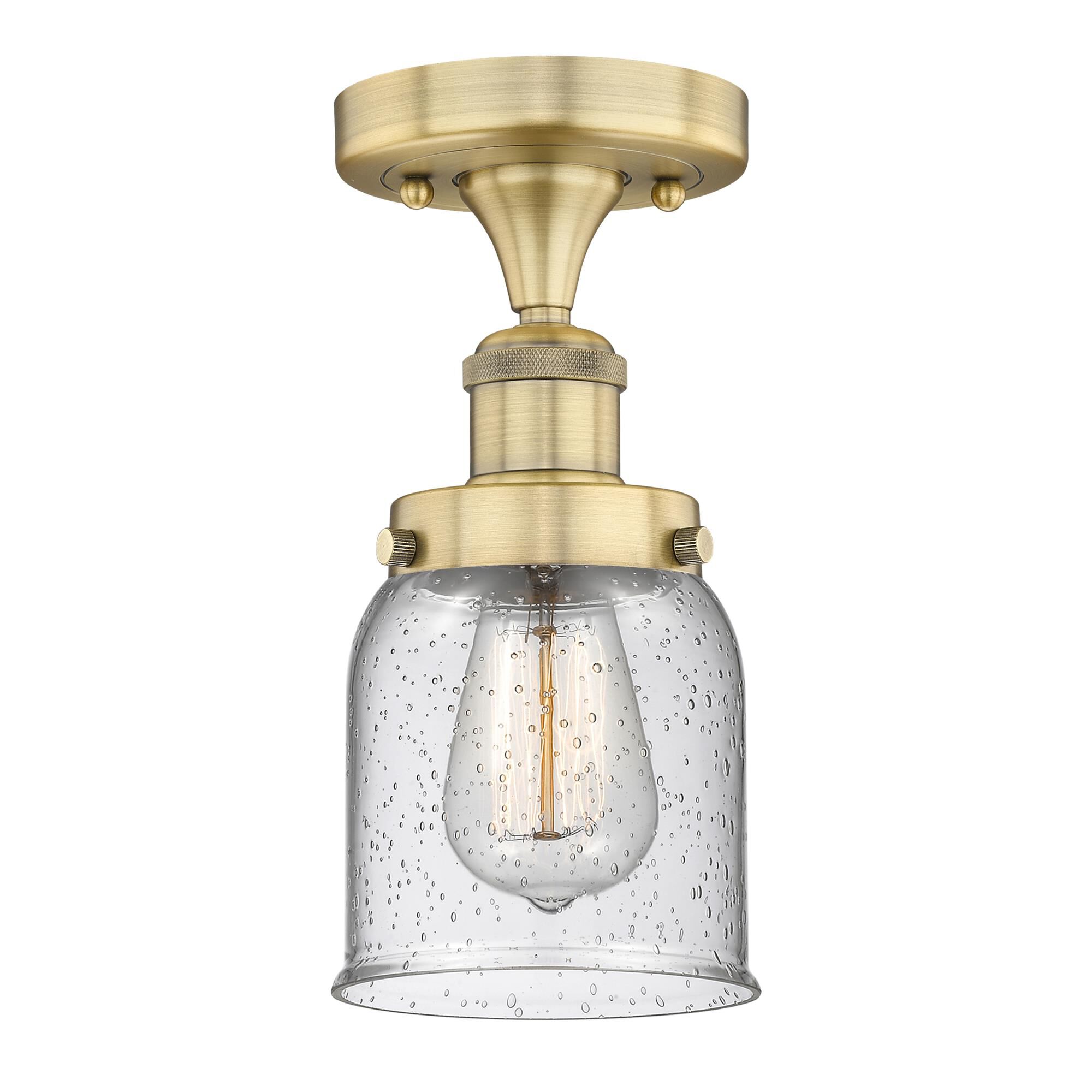 Shown in Brushed Brass finish and Seedy glass