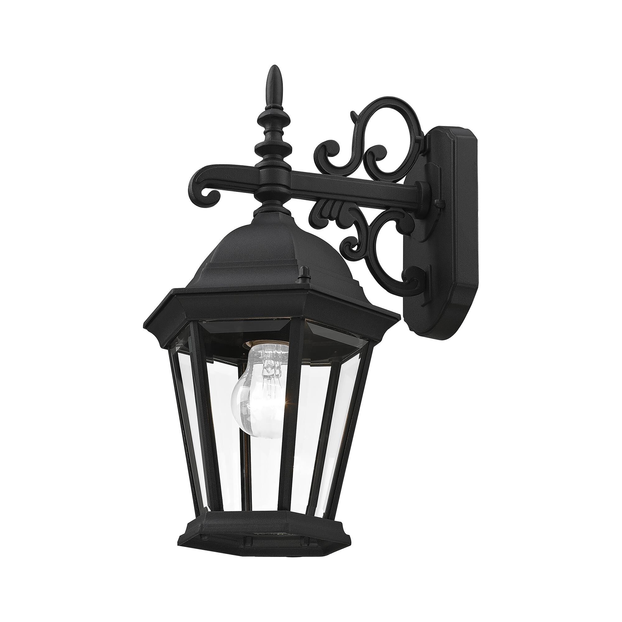 Shown in Textured Black finish and Clear Beveled glass and Clear Beveled Glass shade