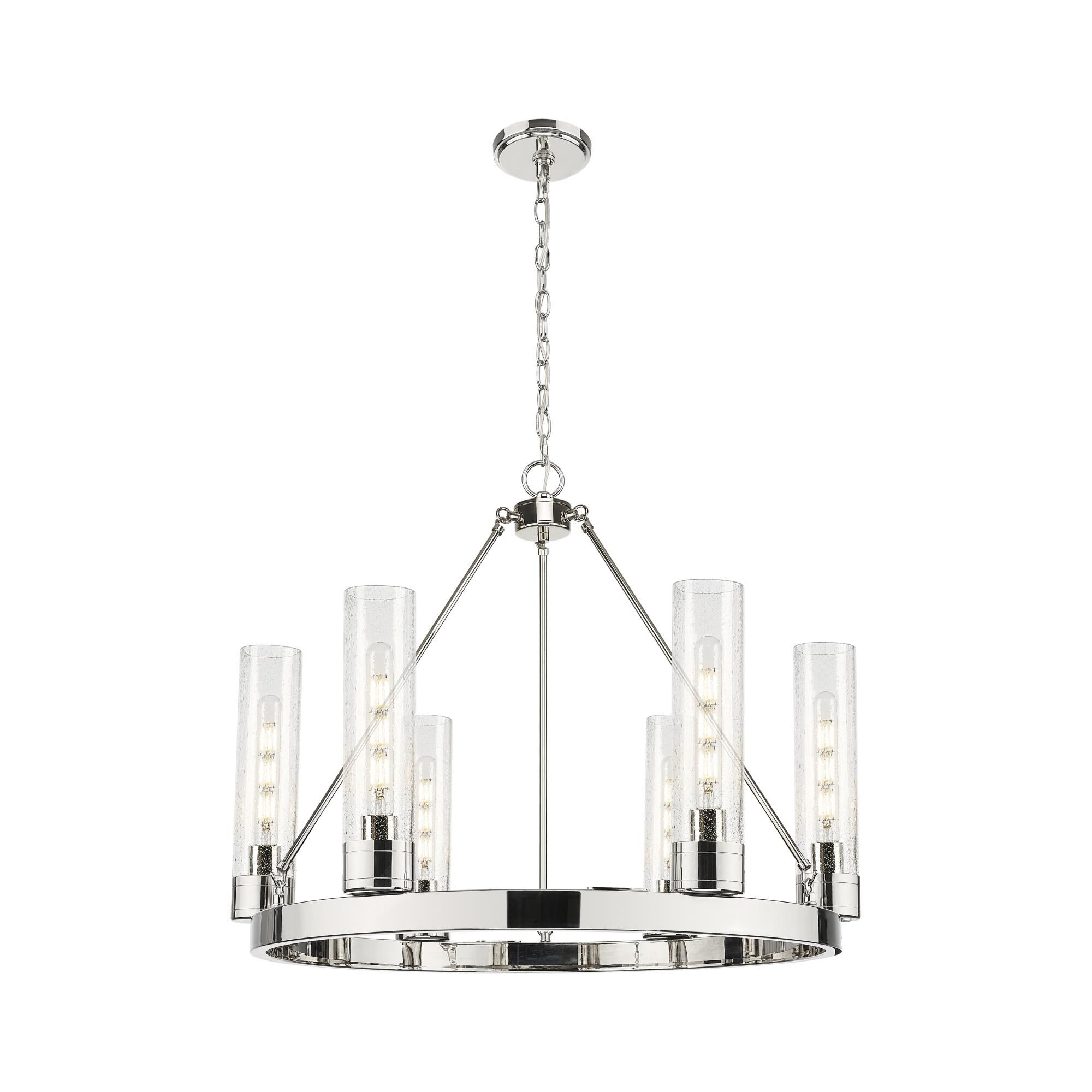 Shown in Polished Nickel finish and Seedy glass