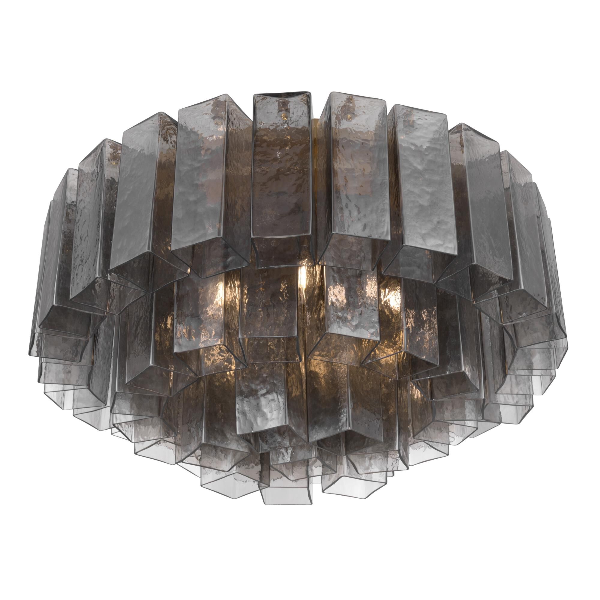 Shown in Legacy Brass finish and Grey Smoke Handmade glass