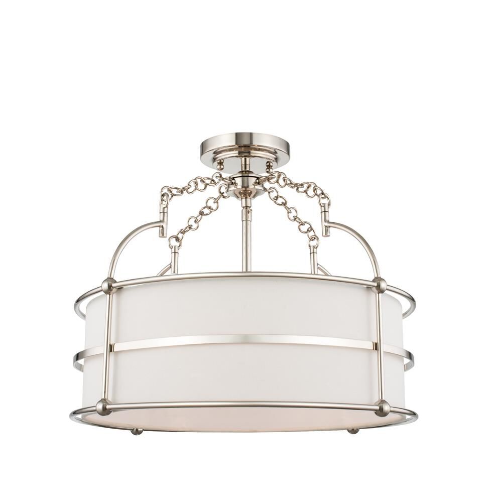 Shown in Polished Nickel finish and Off White Linen shade