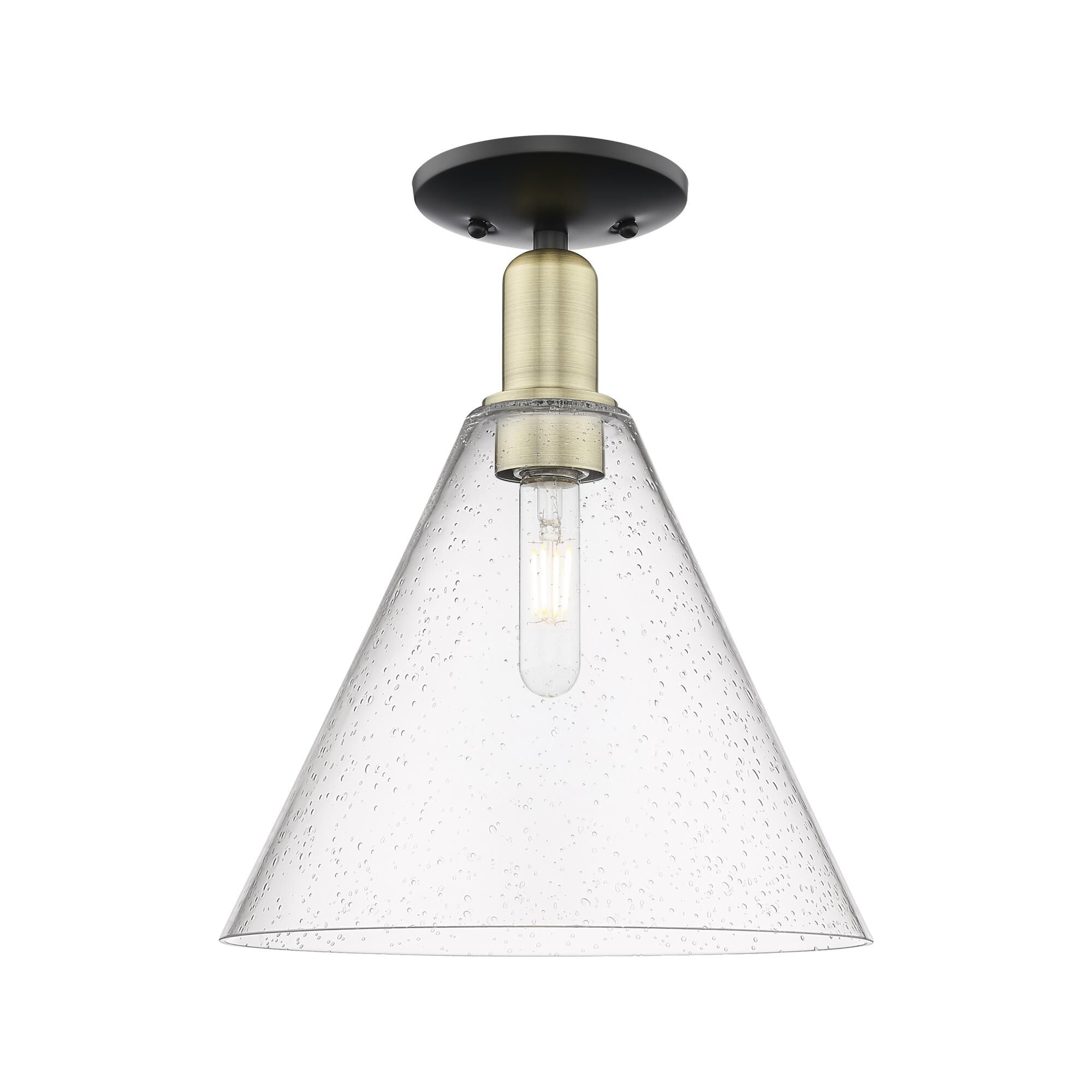 Shown in Black Antique Brass finish and Seedy glass