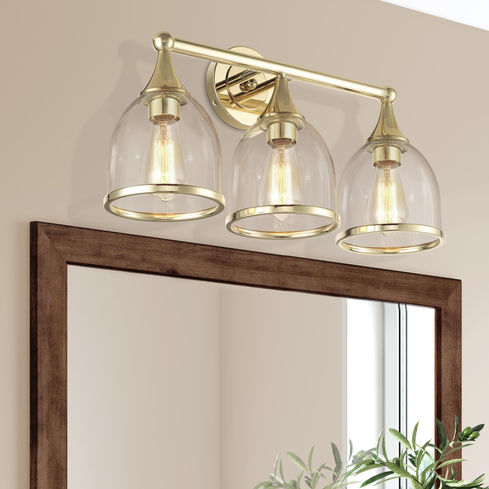 Shown in Polished Brass finish and Mouth Blown Clear glass
