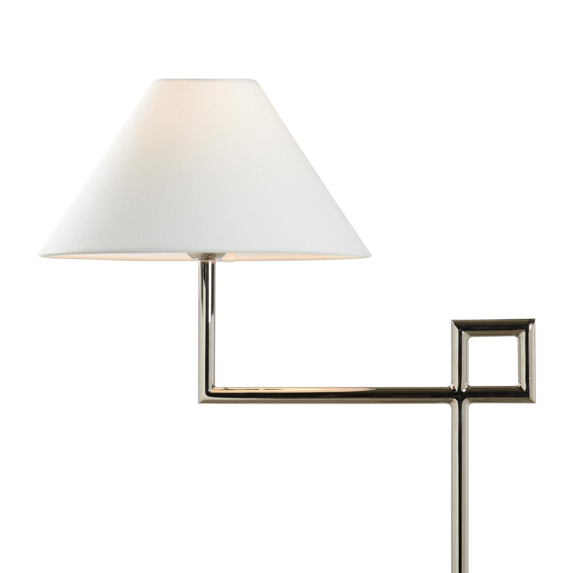 Shown in Silver finish and Linen shade