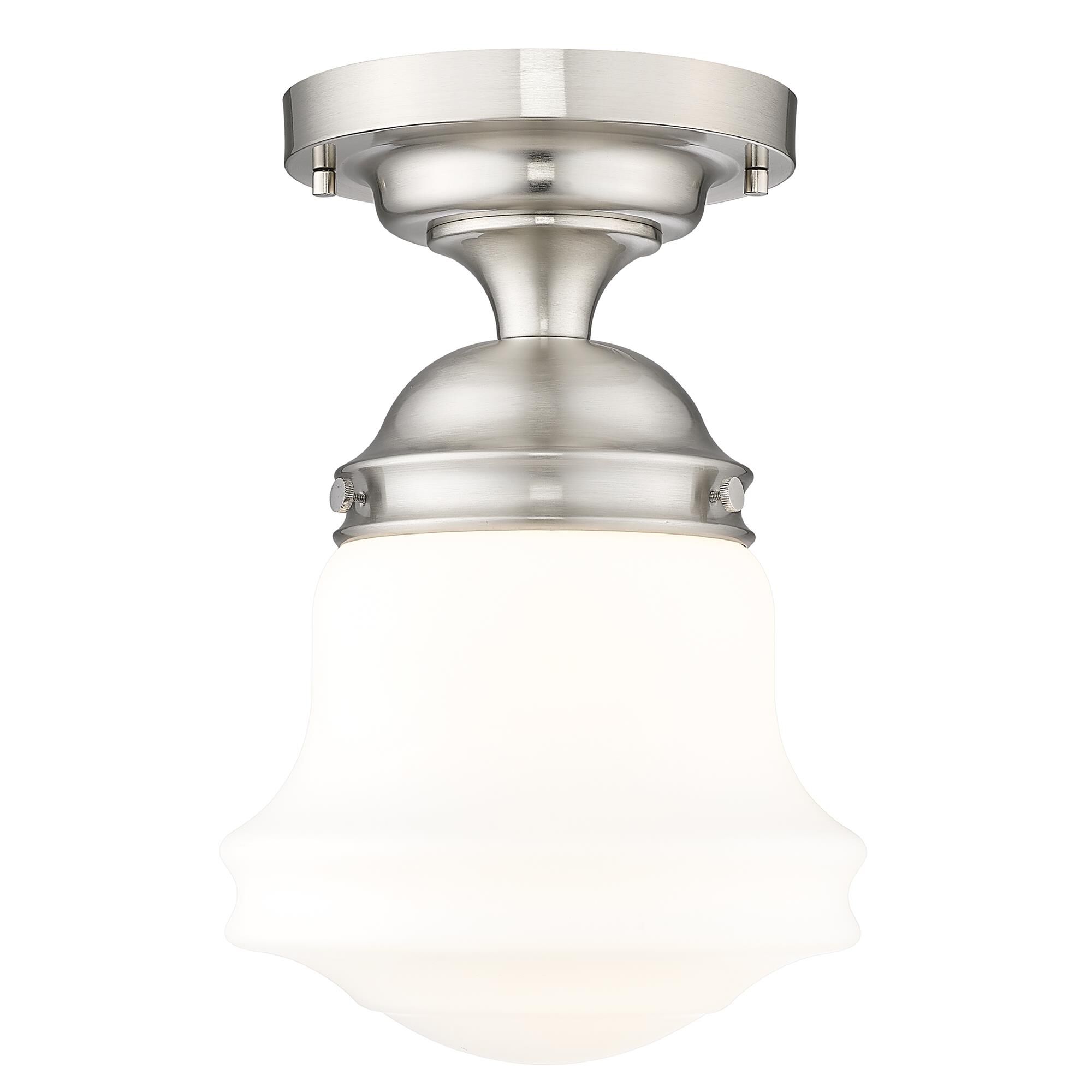 Shown in Brushed Nickel finish and Matte Opal glass and Matte Opal shade