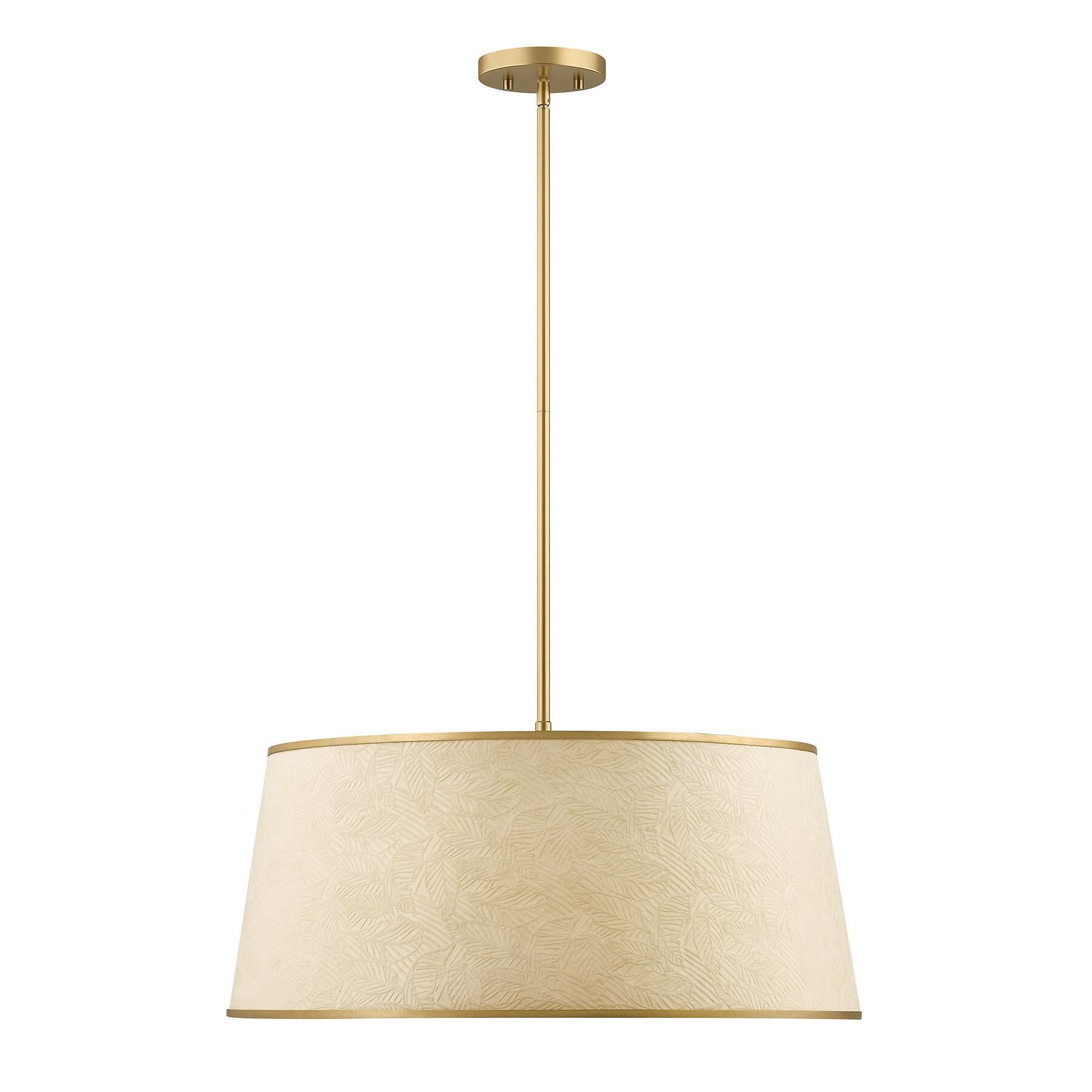 Shown in Spun Gold finish and Textured Beige Paper shade