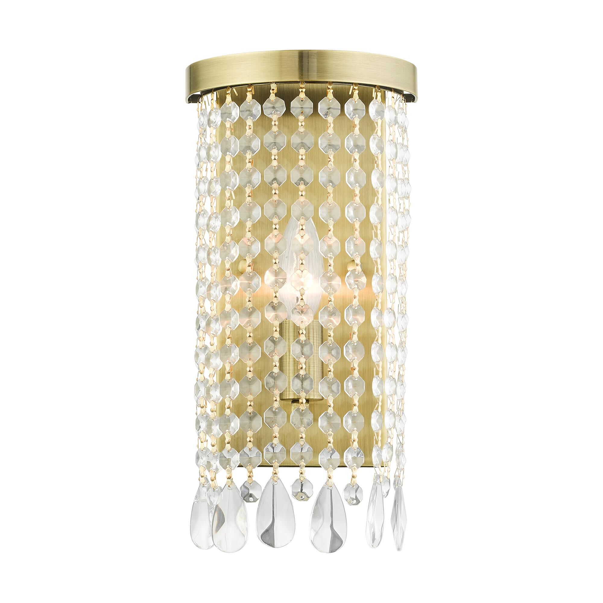 Shown in Antique Brass finish and Hand Assembled Crystal Shade glass