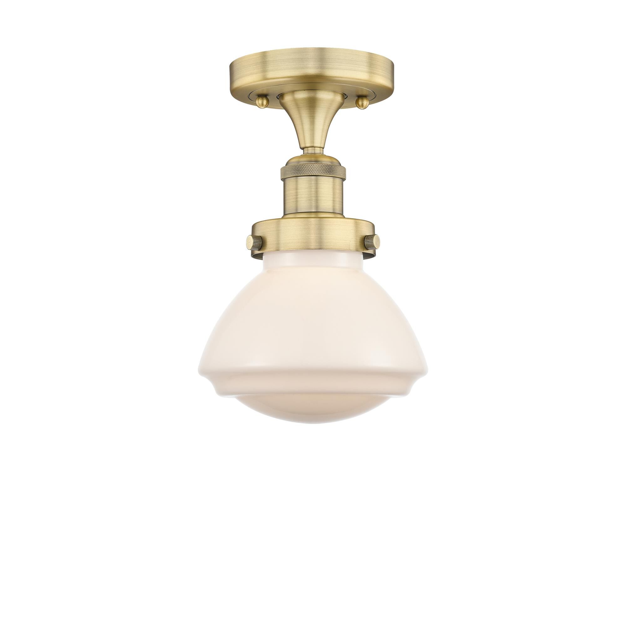 Shown in Brushed Brass finish and Matte White glass