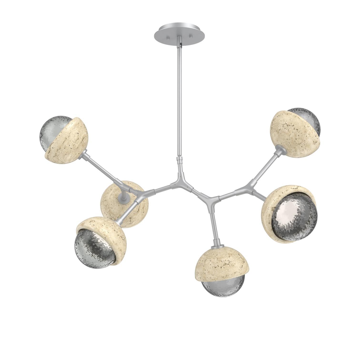 Shown in Classic Silver finish and Smoke glass and Travertine Stone accent