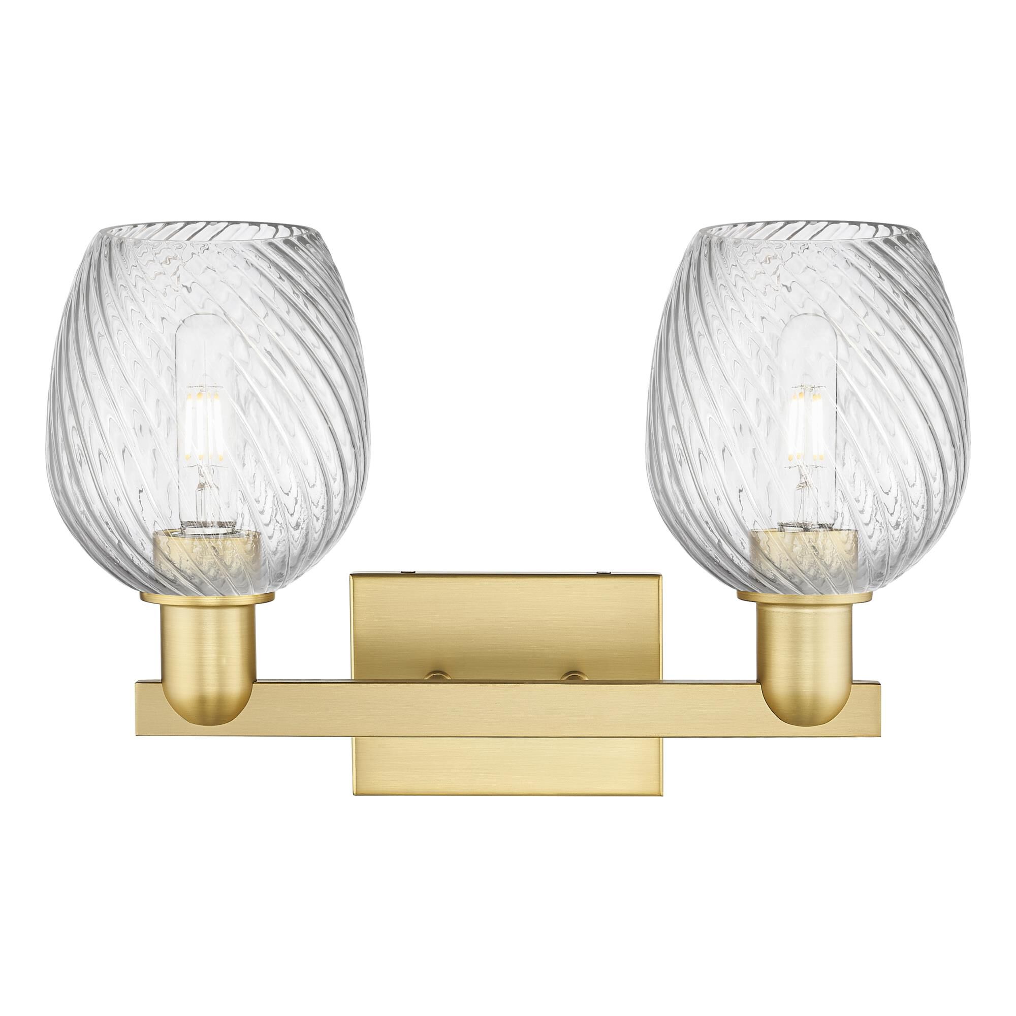 Shown in Satin Gold finish and Clear Spiral Fluted glass