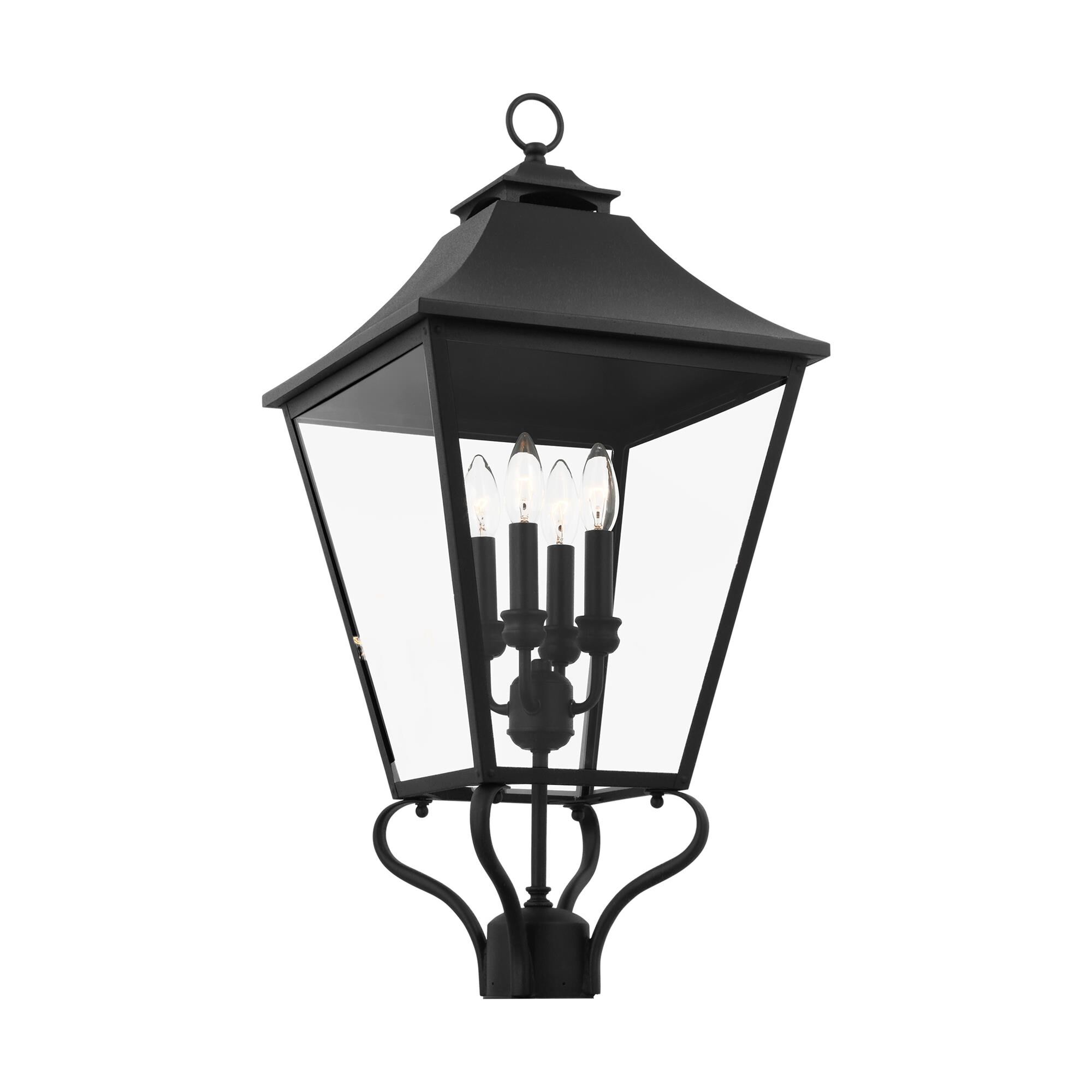 Shown in Textured Black finish and Clear Seeded Glass Panels shade