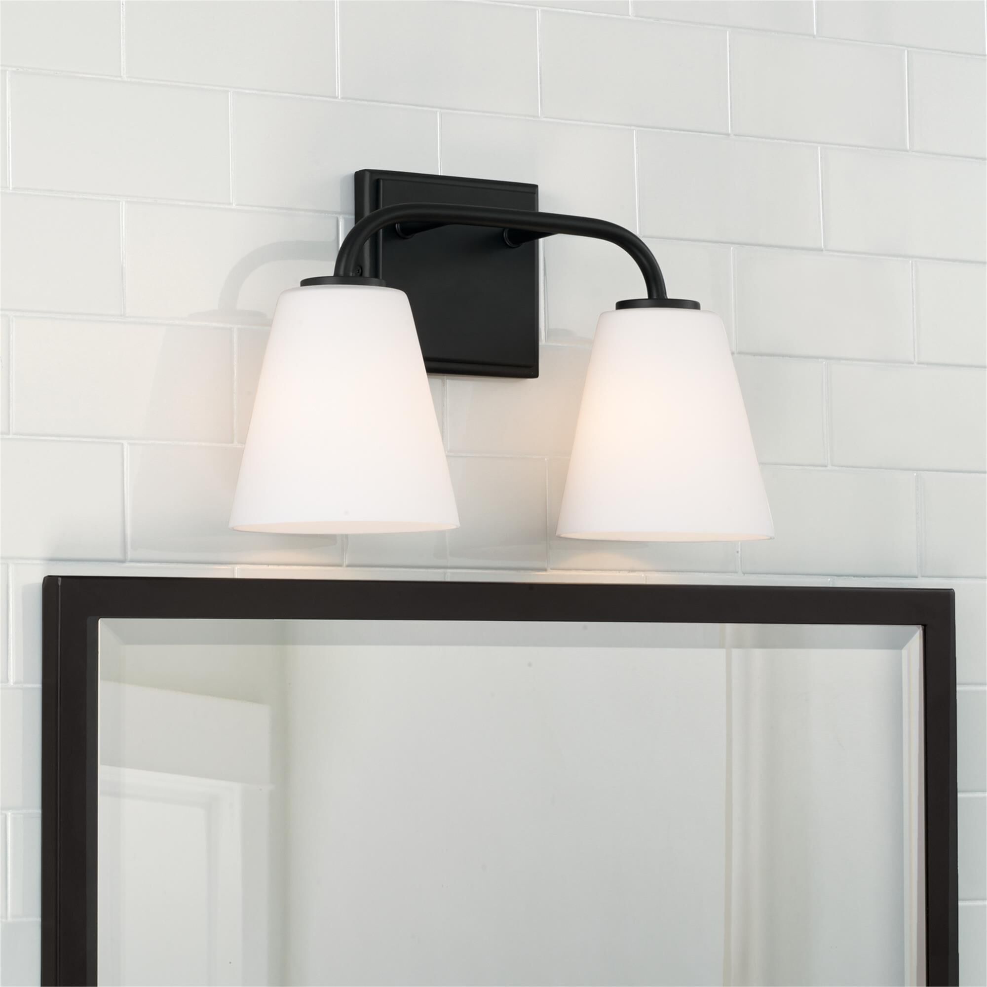 Shown in Matte Black finish and Soft White glass