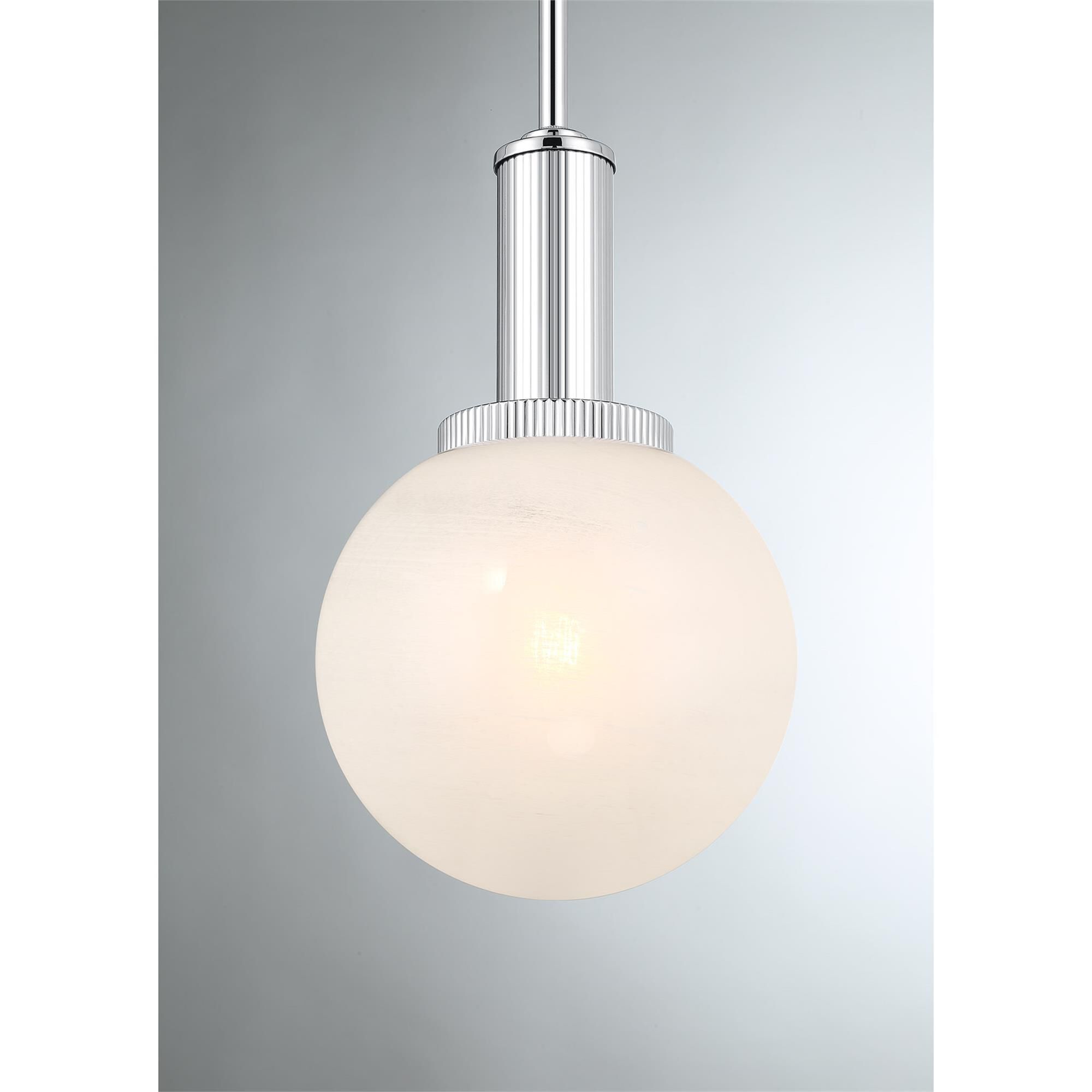 Shown in Chrome finish and White Strie glass