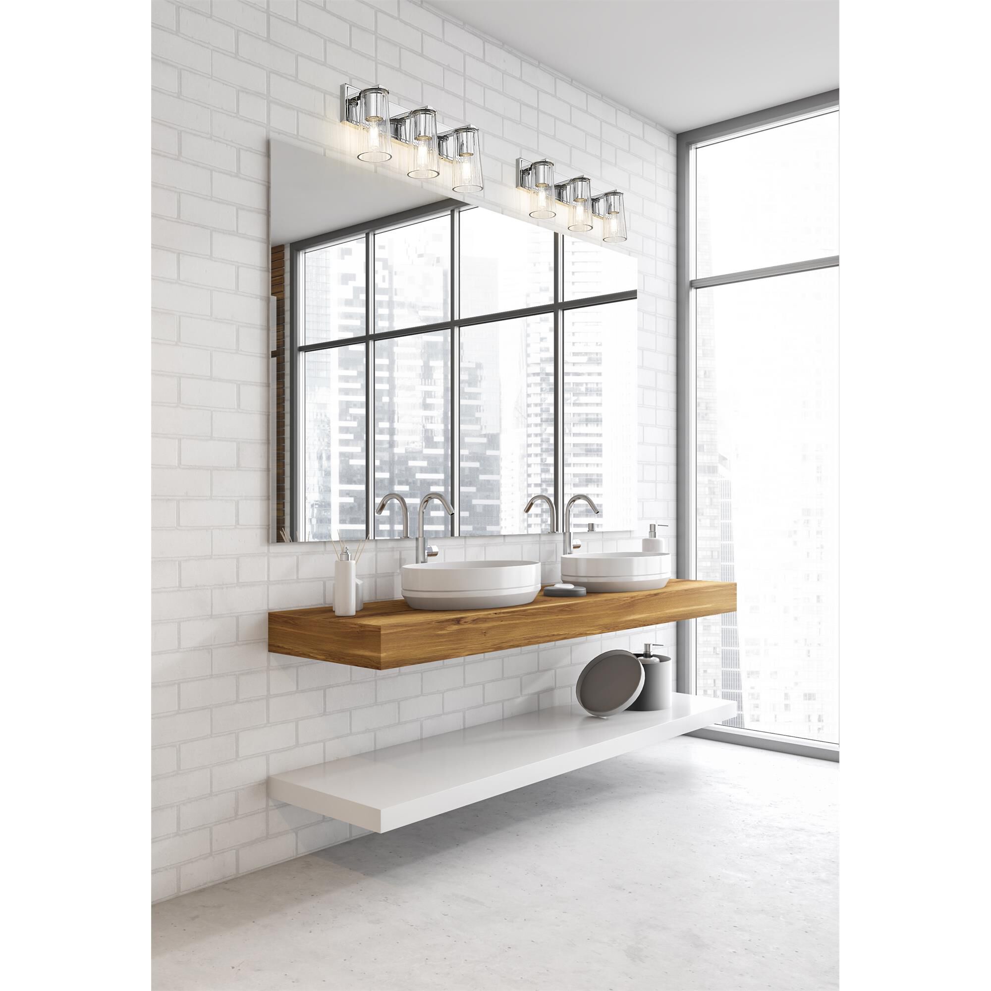Shown in Chrome finish and Clear glass and Clear shade