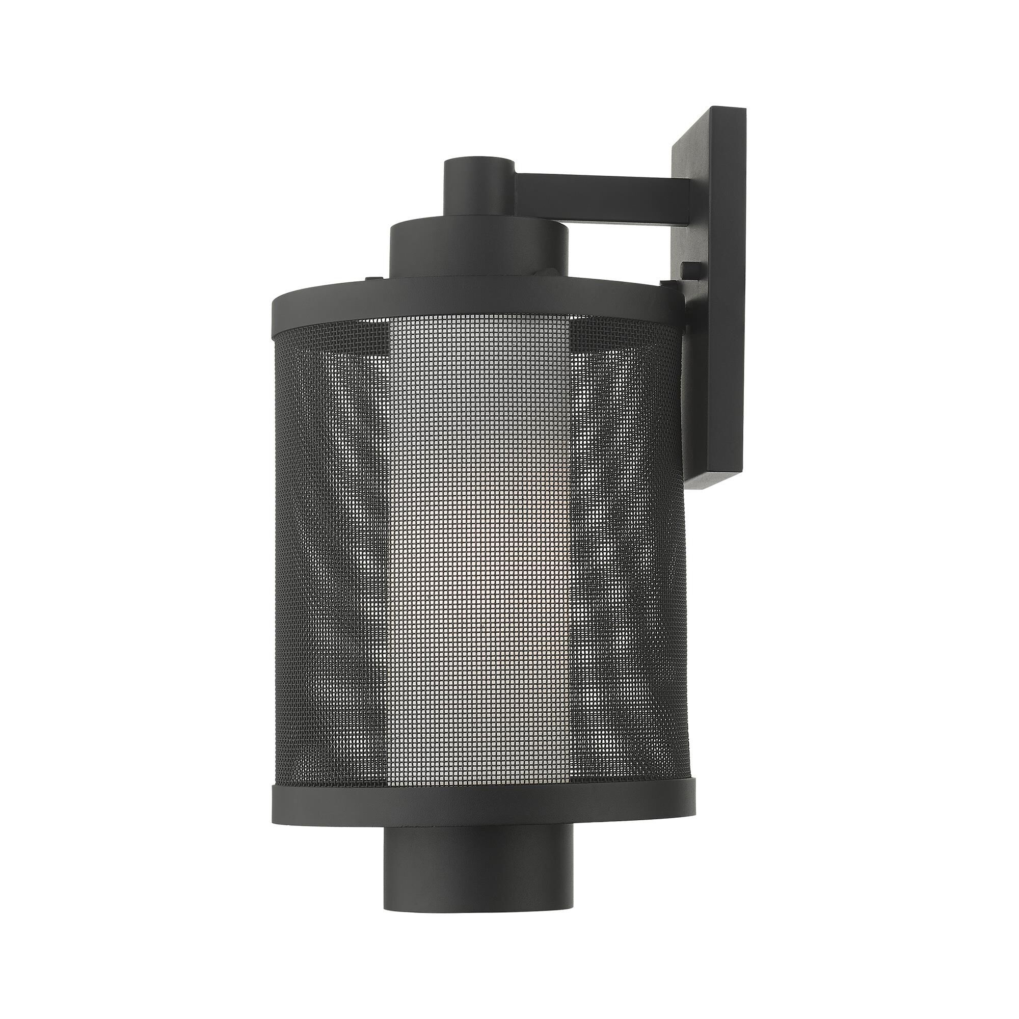 Shown in Textured Black finish and Textured Black Stainless Steel Mesh With Satin Opal White glass and Textured Black Stainless Steel Mesh With Satin Opal White Glass shade