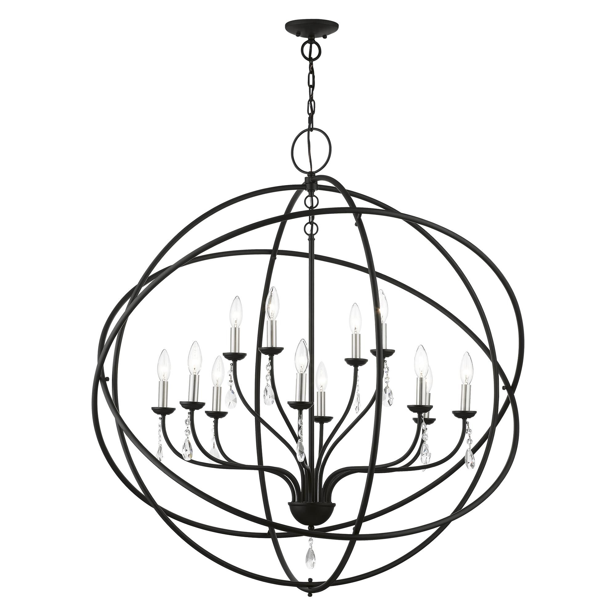 Shown in Black with Brushed Nickel Finish Candles finish and Clear Crystals shade