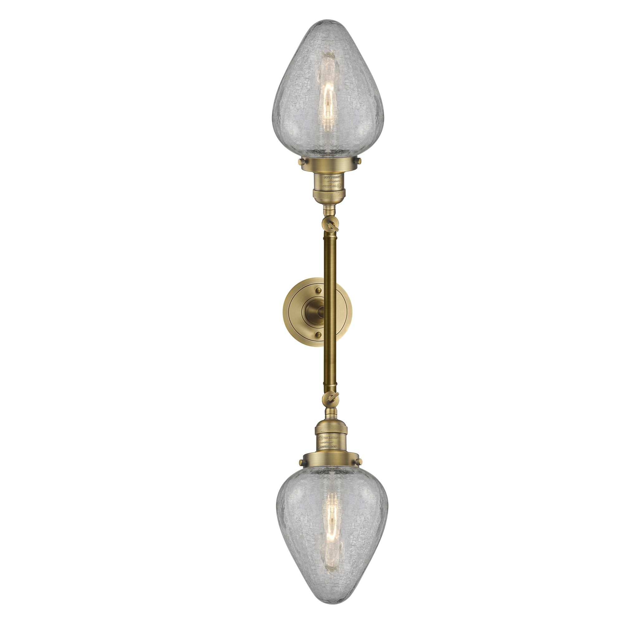 Shown in Brushed Brass finish and Clear Crackle glass