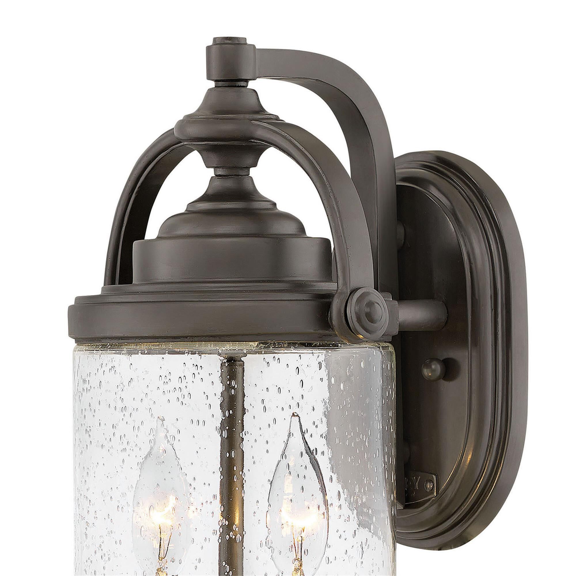 Shown in Oil Rubbed Bronze finish and Clear Seedy glass