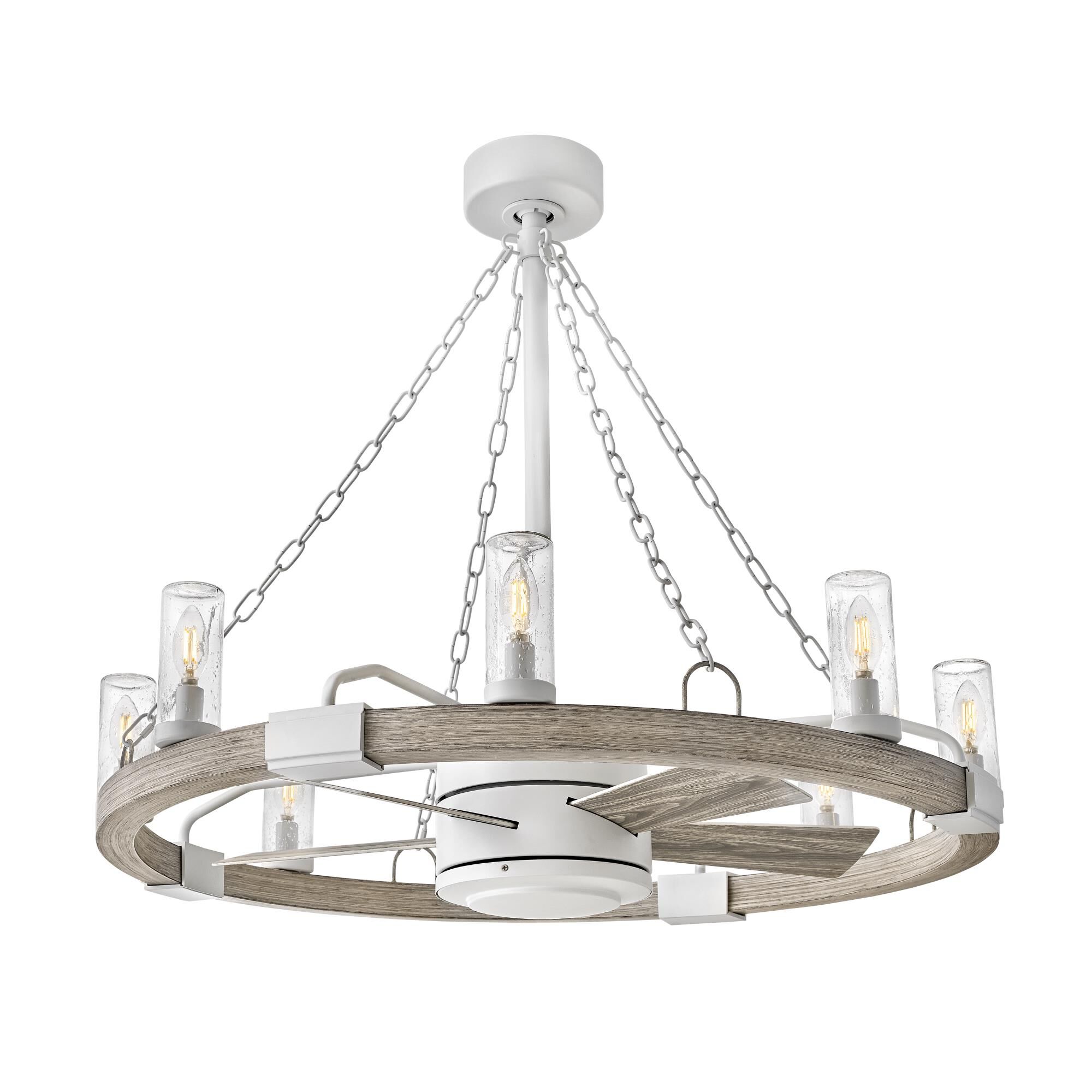 Shown in Matte White finish and Clear Seedy glass