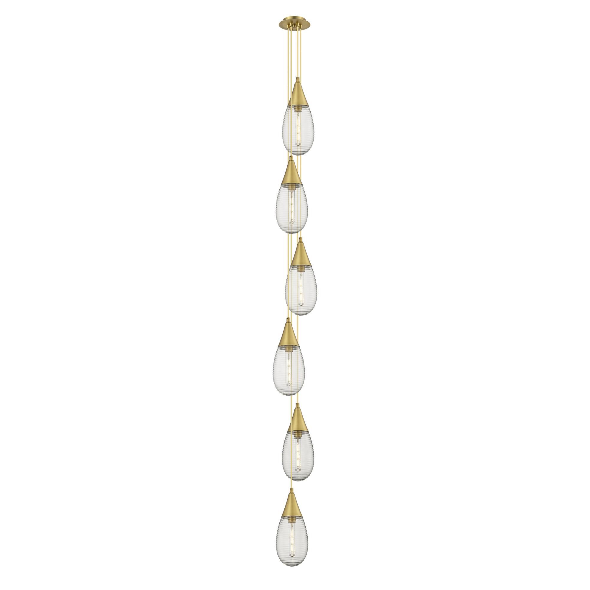 Shown in Brushed Brass finish and Striped Clear glass and Striped Clear Glass shade