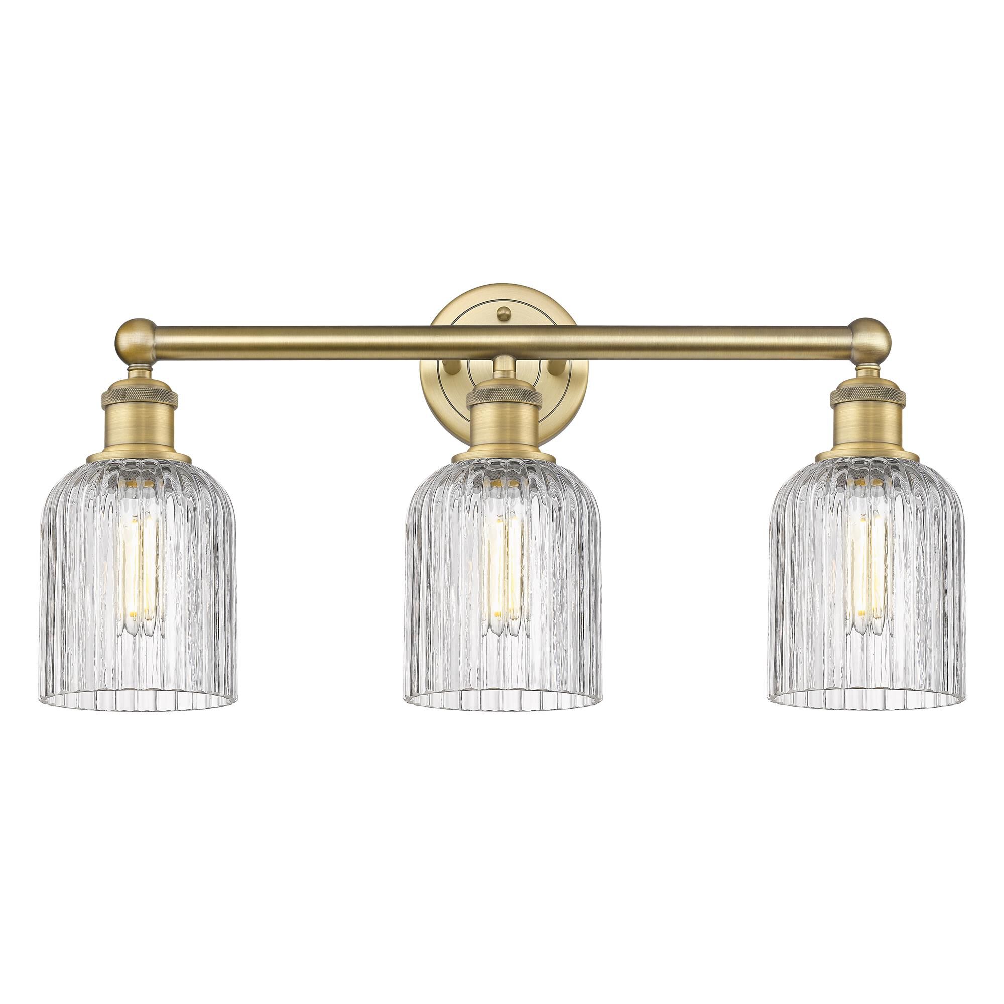 Shown in Brushed Brass finish and Clear glass