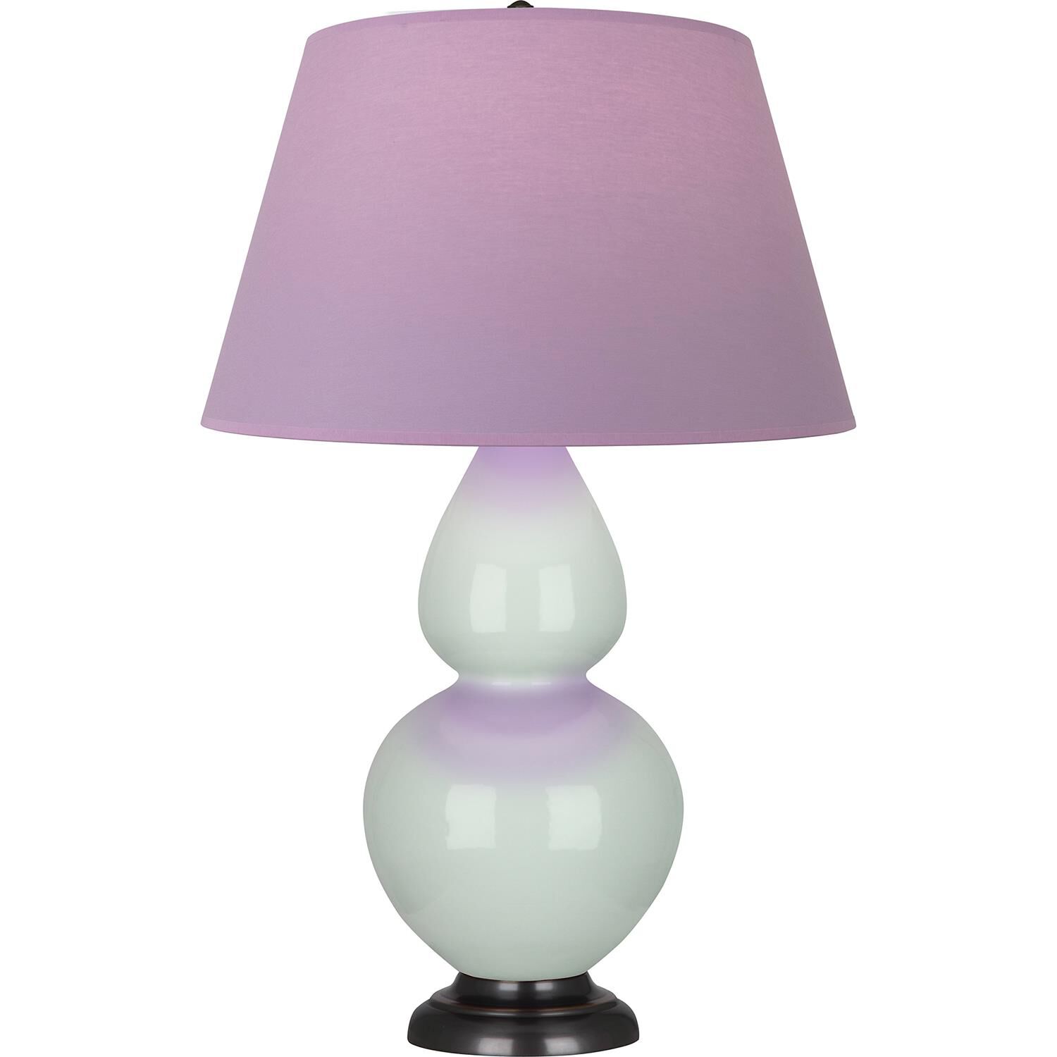 Shown in Celadon finish and Lavender and Plum shade and Deep Patina Bronze accent