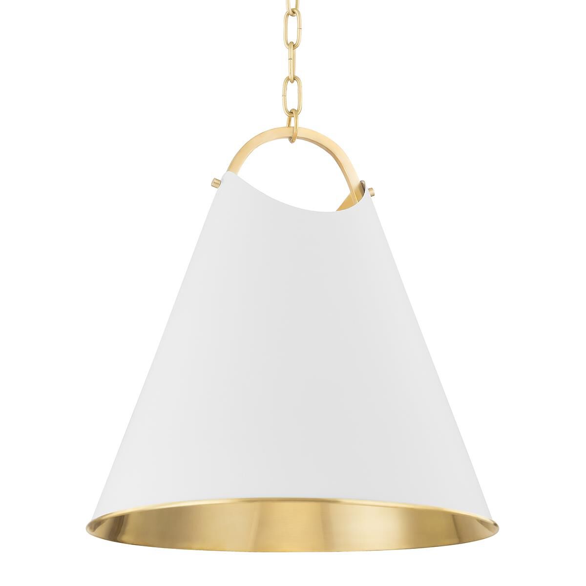 Shown in Aged Brass finish and Metal shade