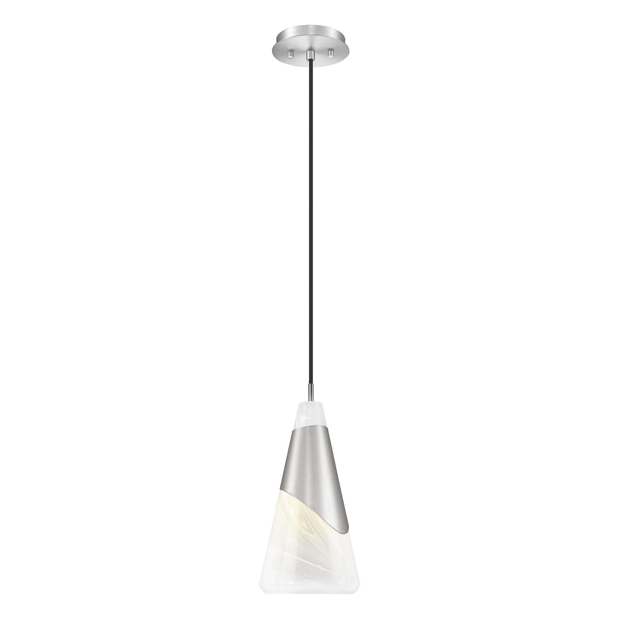 Shown in Brushed Nickel finish and White Swirl glass and White Swirl shade