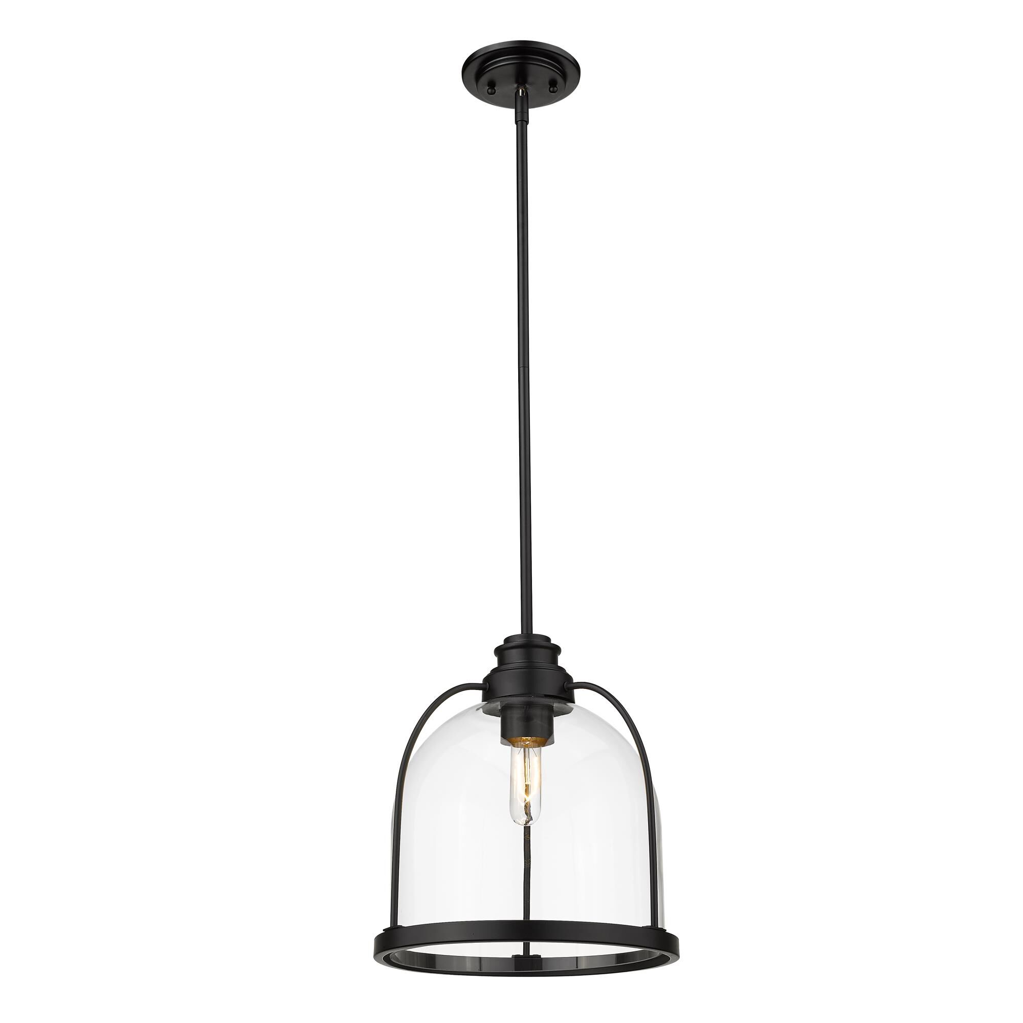 Shown in Matte Black finish and Clear glass and Clear, Dome Shaped Glass Globe shade