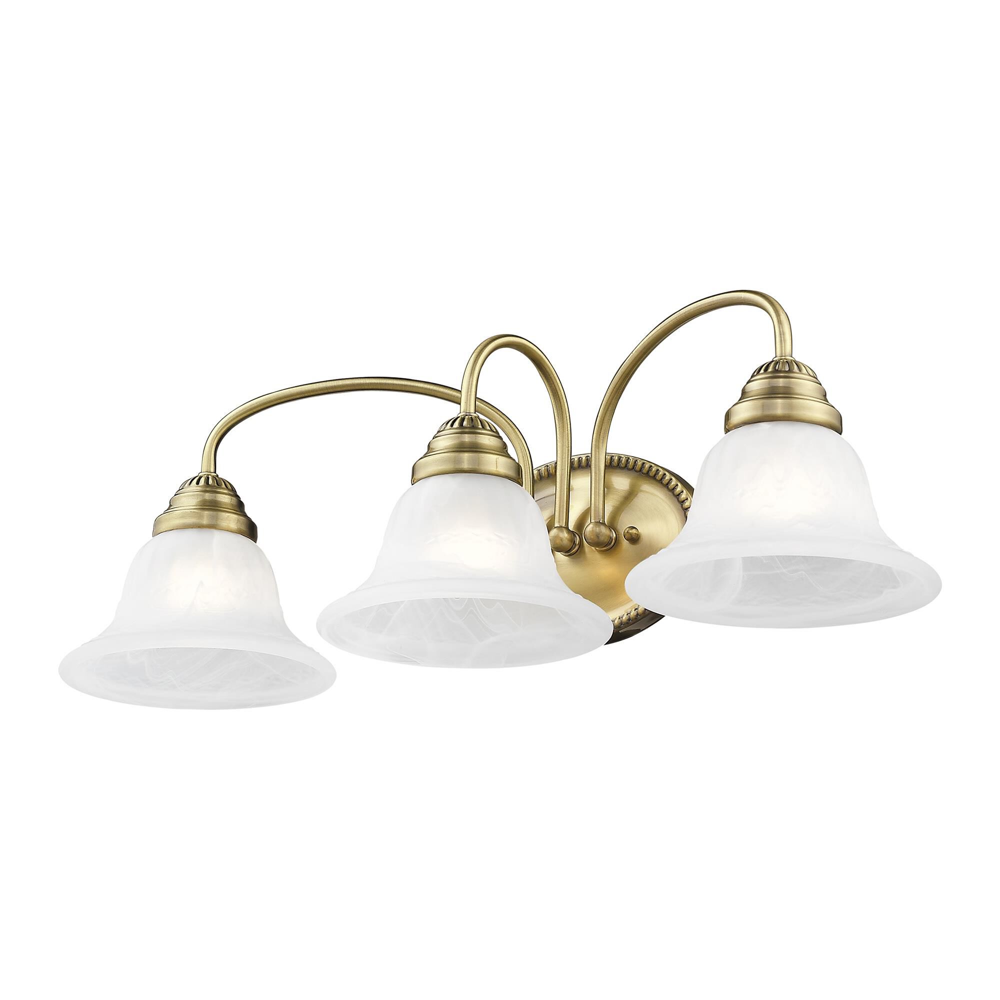 Shown in Antique Brass finish and White Alabaster glass