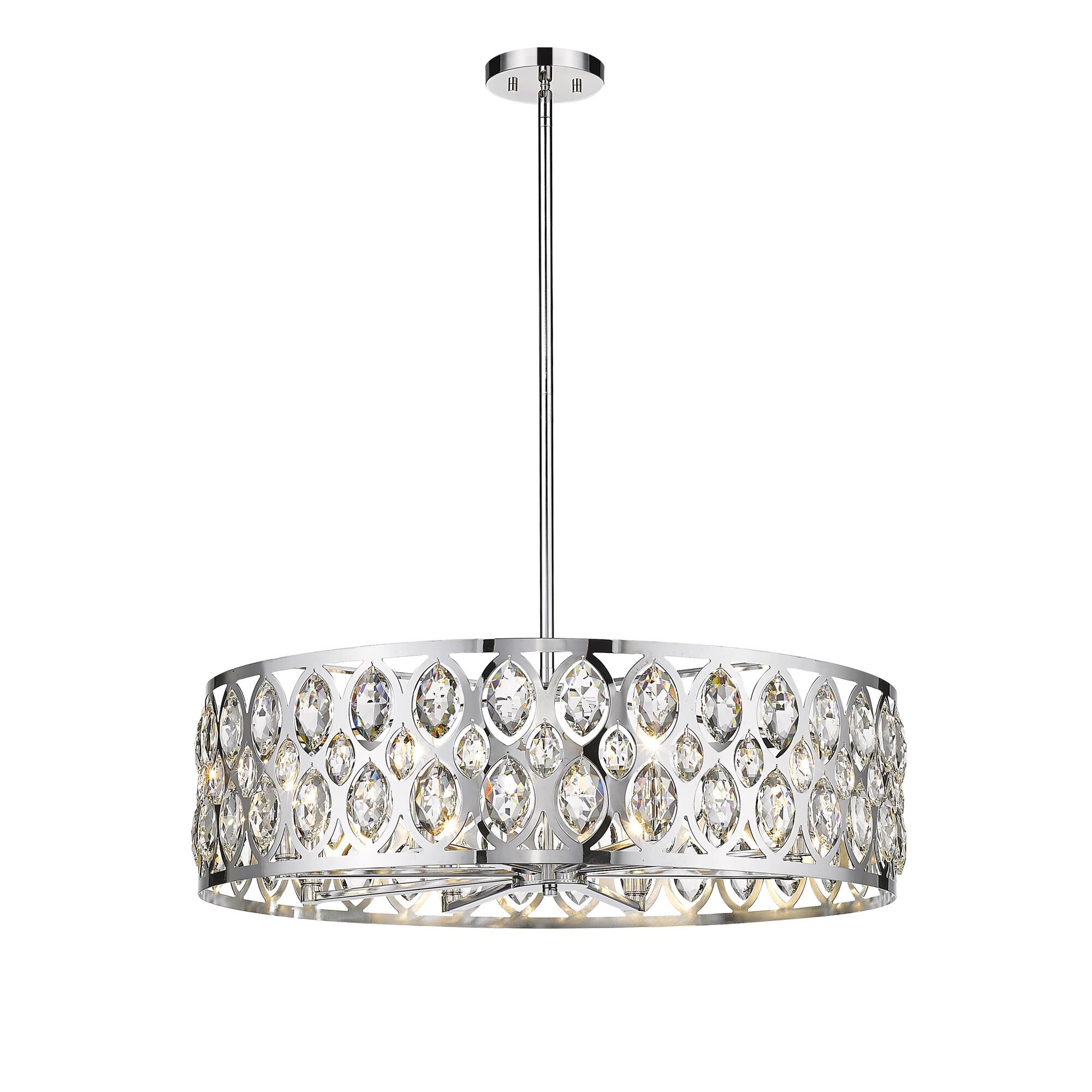 Shown in Chrome finish and Steel + K9 Crystal glass and Steel + K9 Crystal shade