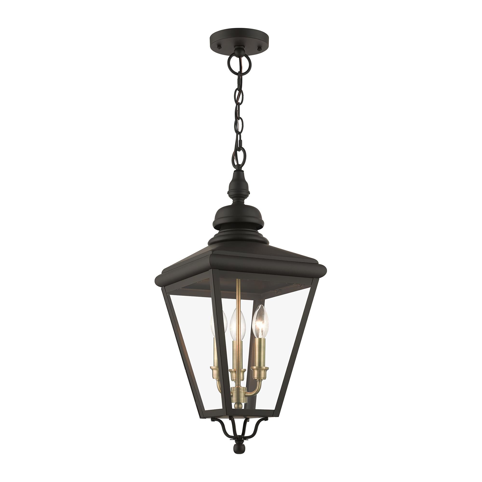 Shown in Bronze With Antique Brass Cluster finish and Clear glass