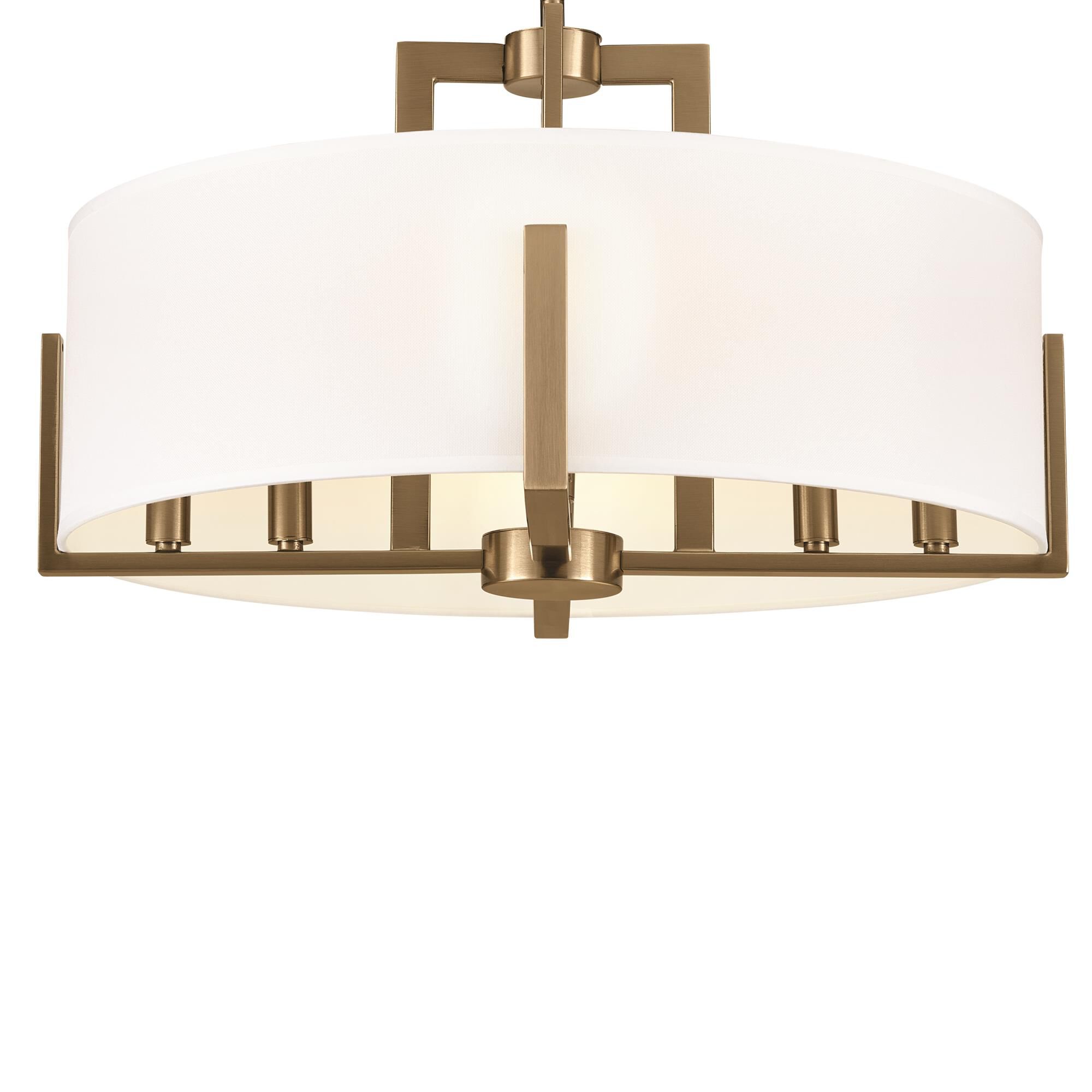 Shown in Champagne Bronze finish and Fabric and Drum Linen shade