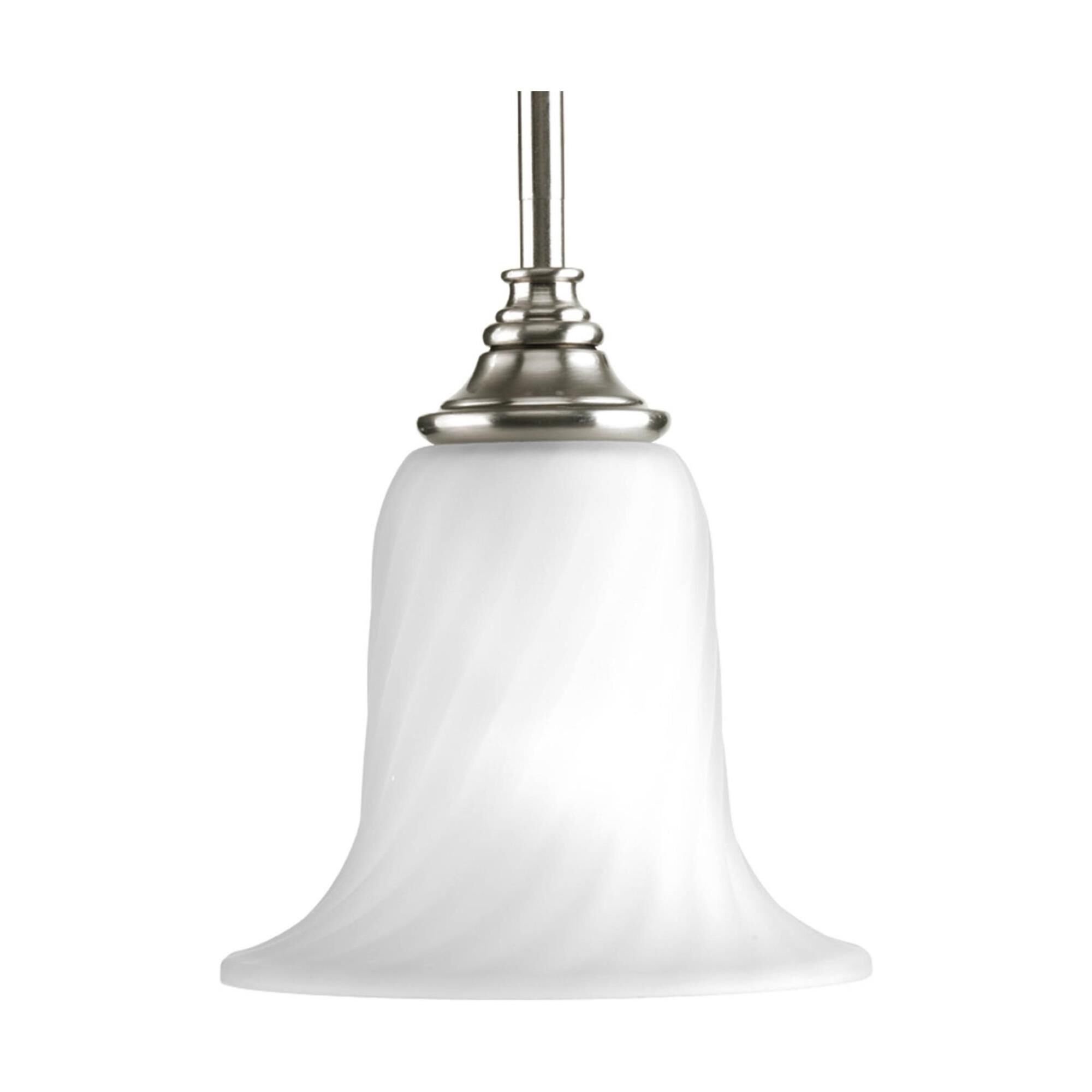 Shown in Brushed Nickel finish and Swirled etched glass 