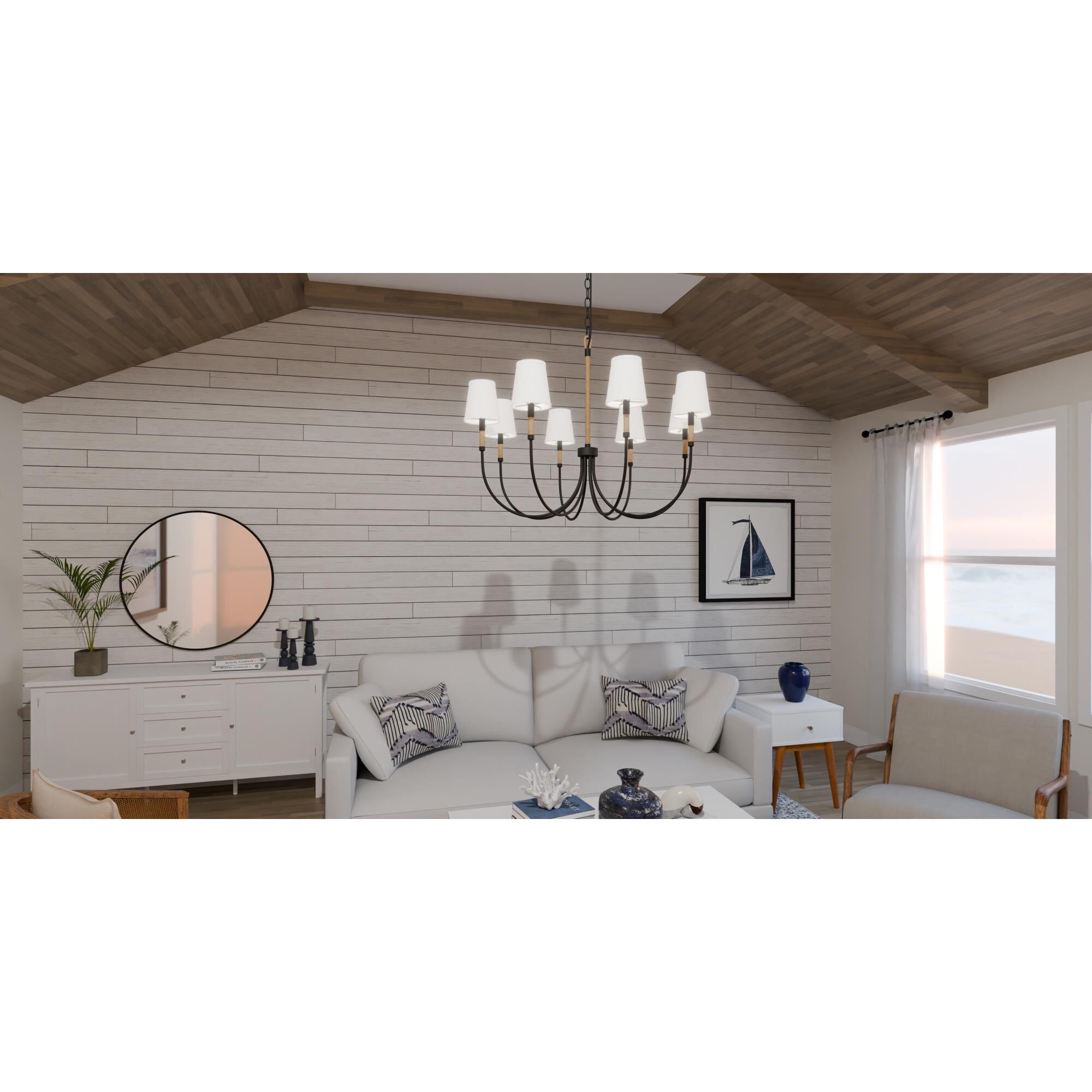 Shown in Matte Black finish and White Fabric shade