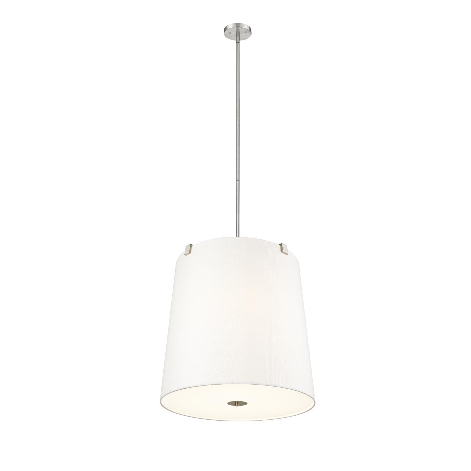 Shown in Brushed Nickel finish and White Linen glass and White Linen shade