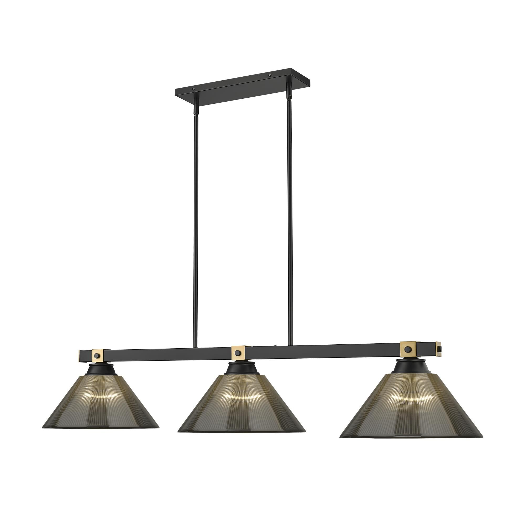 Shown in Matte Black + Rubbed Brass finish and Smoke glass and Smoke shade