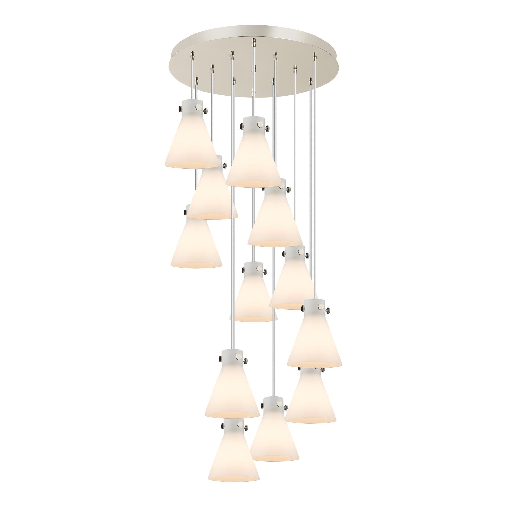 Shown in Polished Nickel finish and White glass and White Glass shade