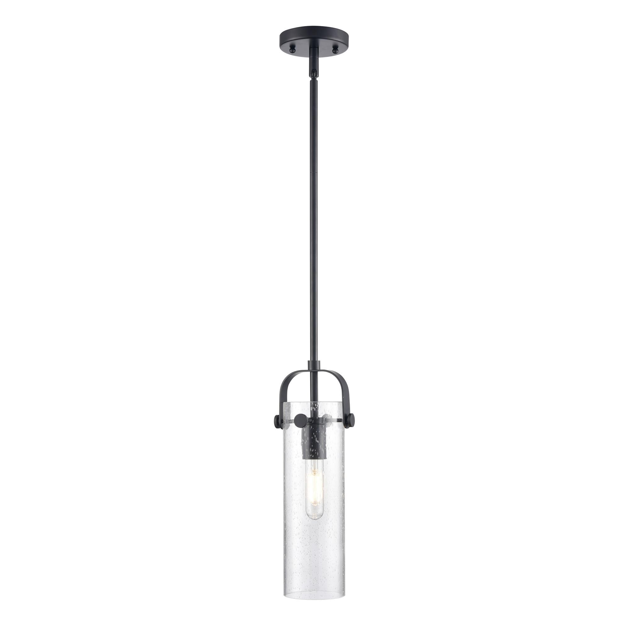Shown in Matte Black finish and Seedy glass and Seedy Glass shade