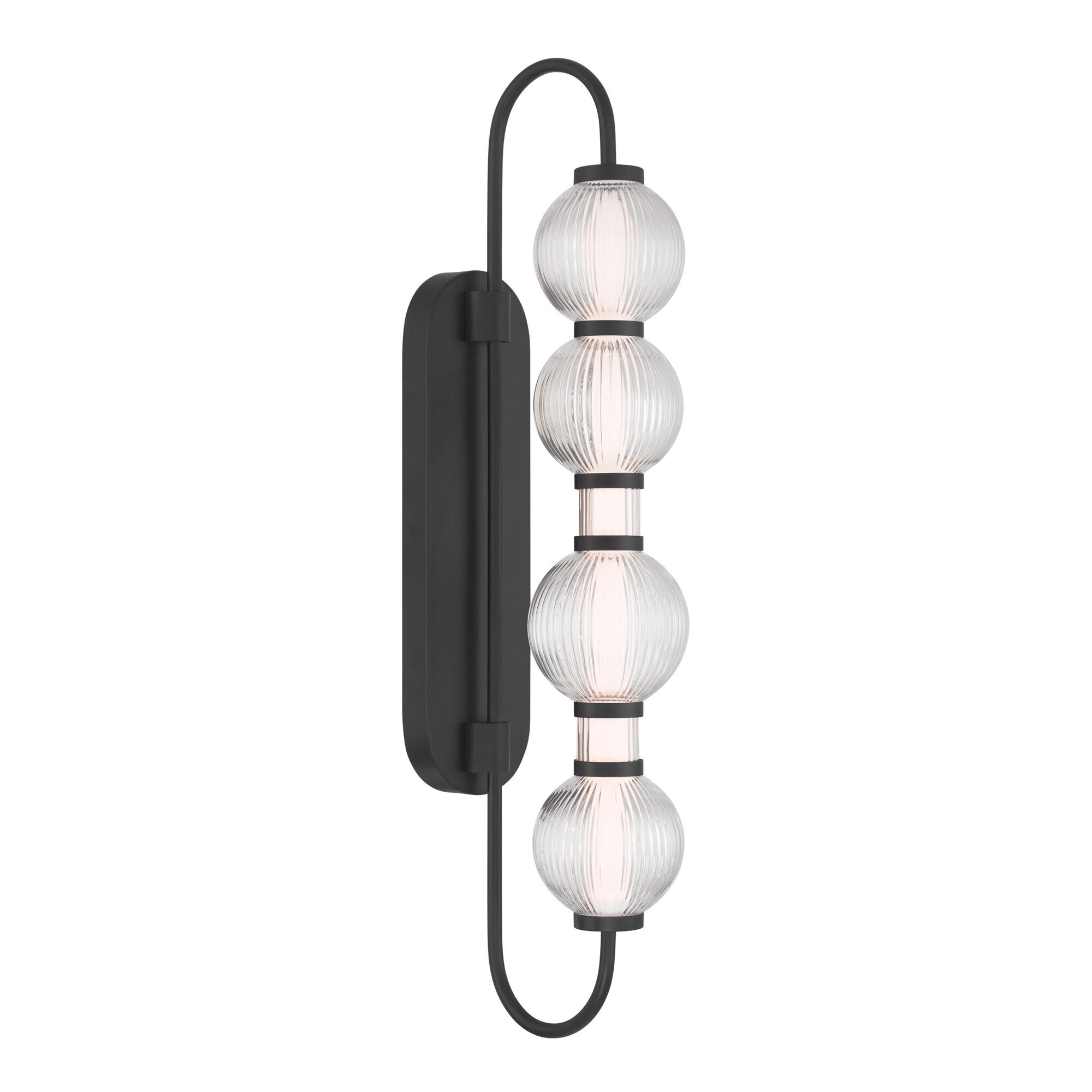 Shown in Dark Matte Black finish and Clear Ribbed glass