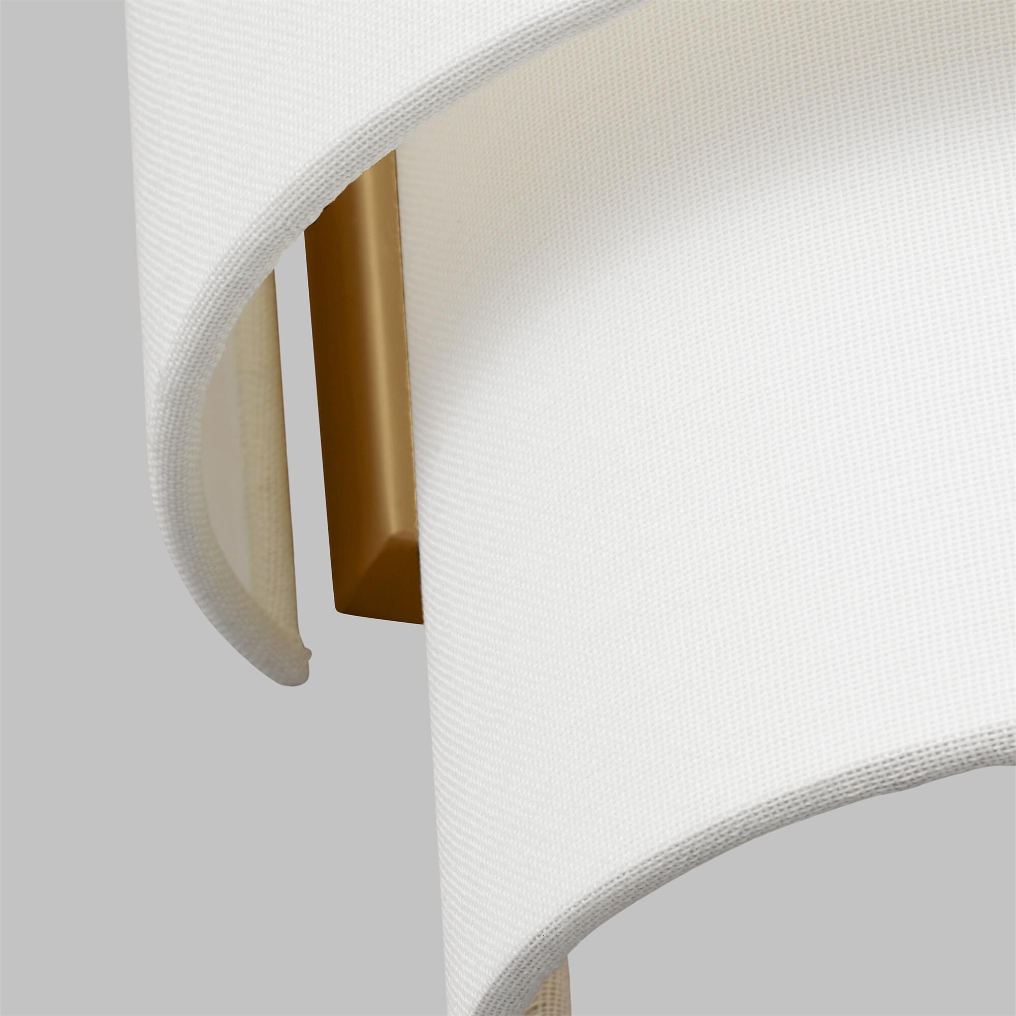 Shown in Burnished Brass finish and White Linen Fabric shade
