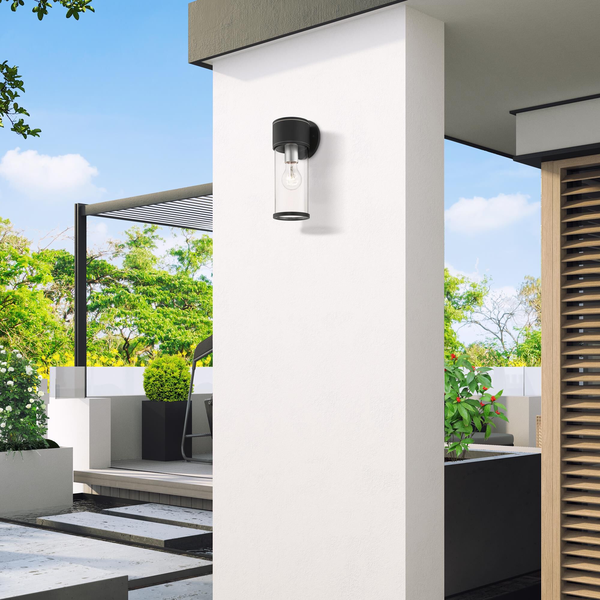 Shown in Textured Black With Antique Silver Accents finish and Clear glass