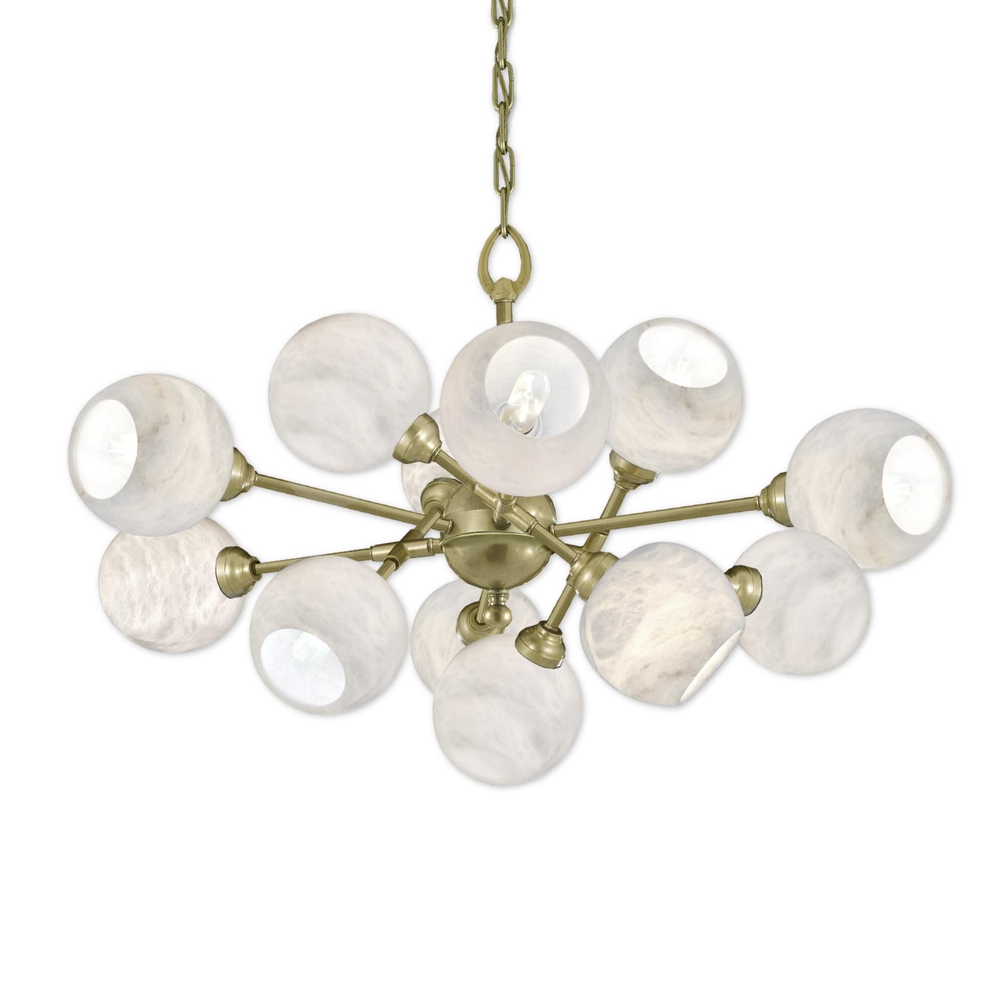 Alabaster Globes 12 Light Chandelier by American Brass and Crystal